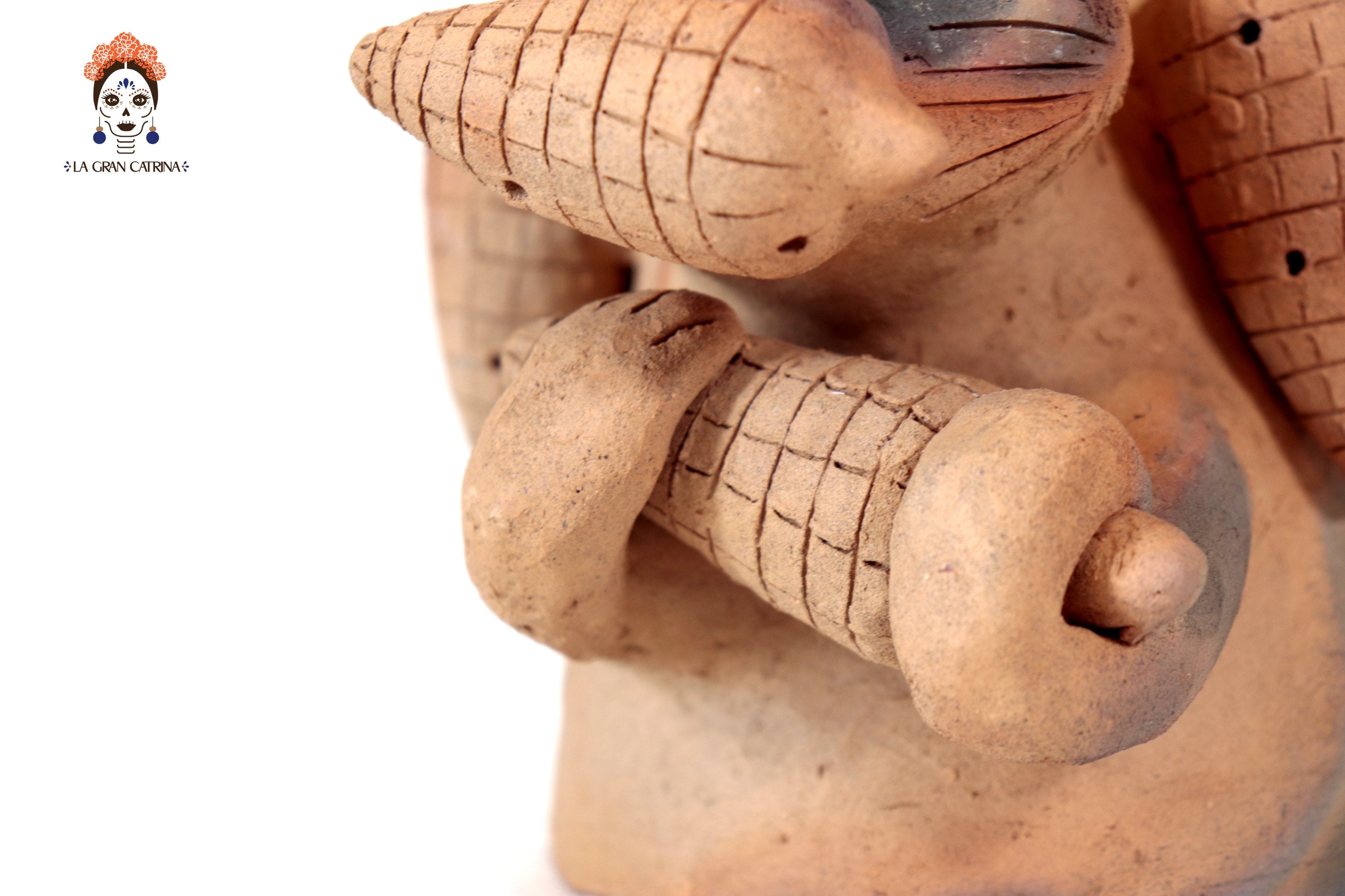 Seed-Holding Fox Copal Burner of Natural Clay - 9.4 in. Zipiajo