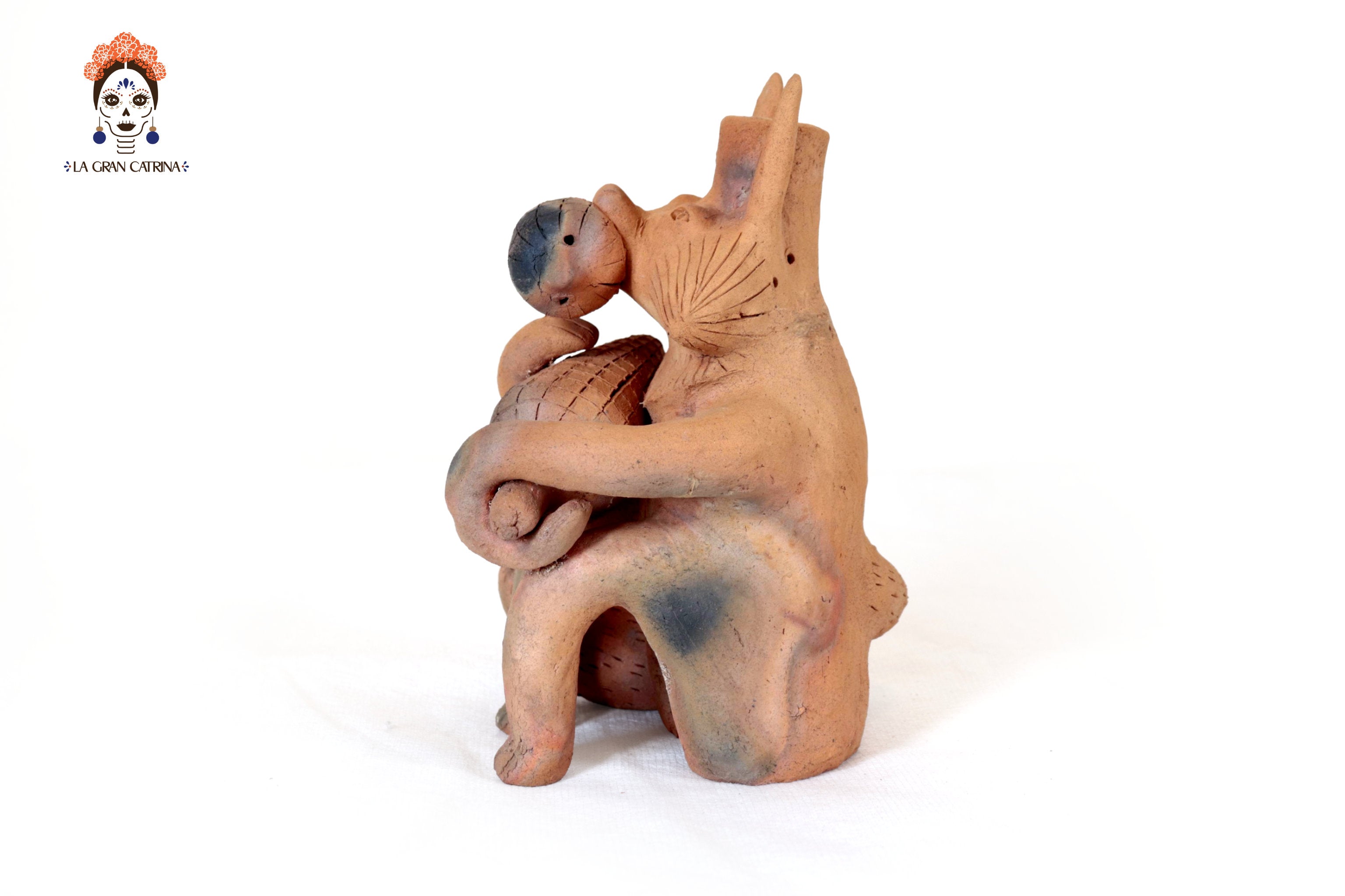 Seed-Holding Fox Candleholder of Natural Clay - 9.8 in. Zipiajo