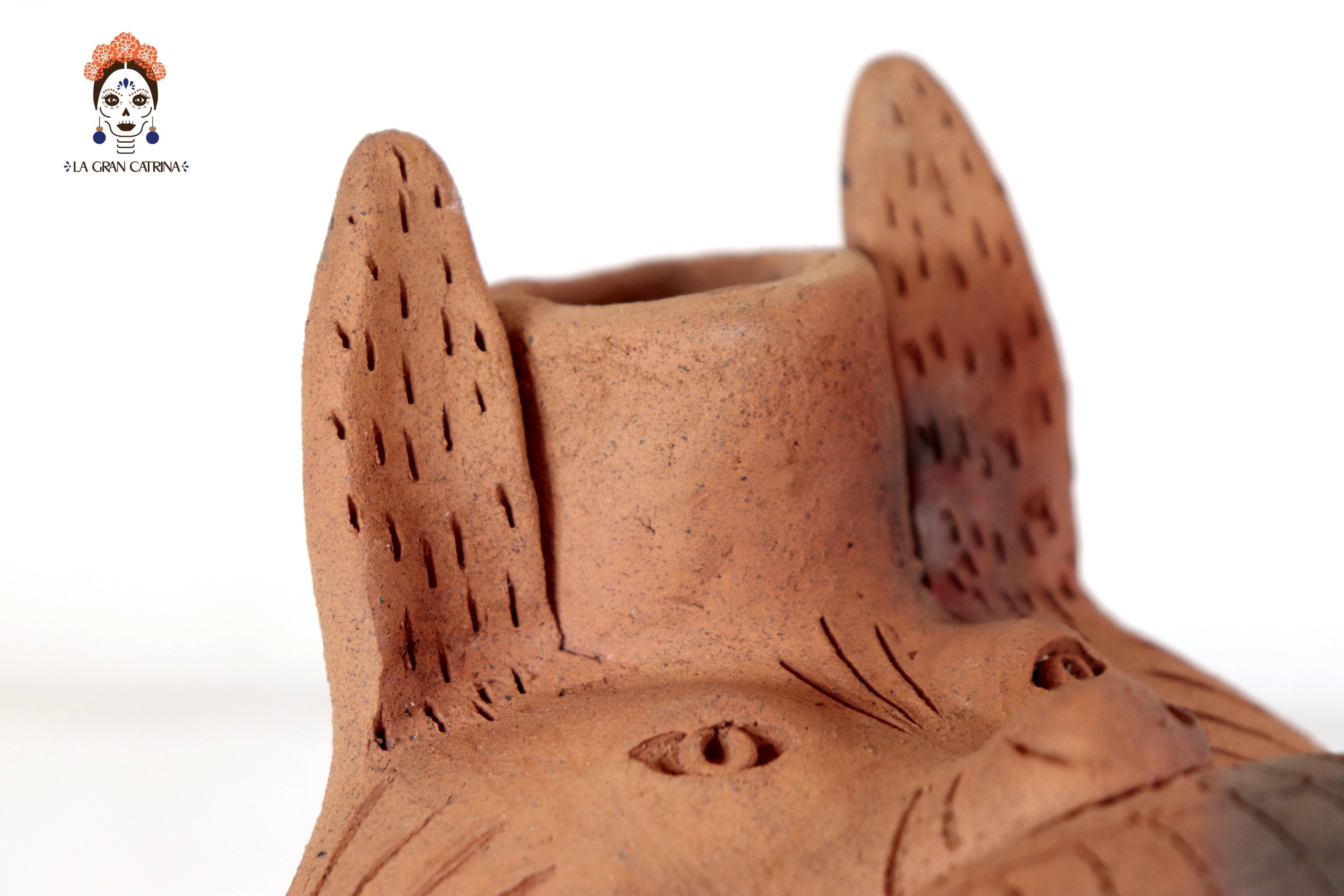 Seed-Holding Fox Candleholder of Natural Clay - 9.8 in. Zipiajo