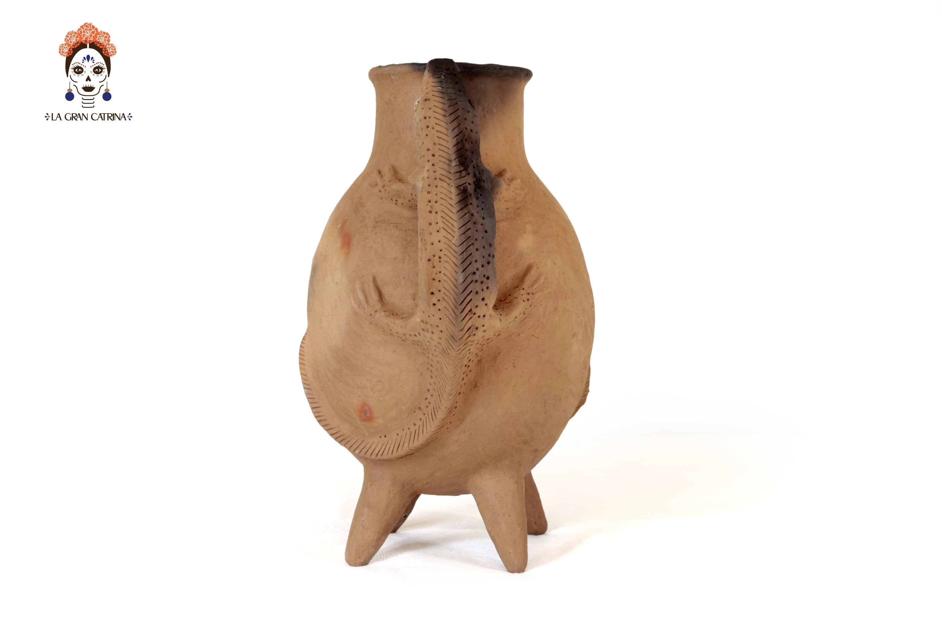 Vase of Natural Clay with Handles of Lagartija - 15.7 in. Zipiajo