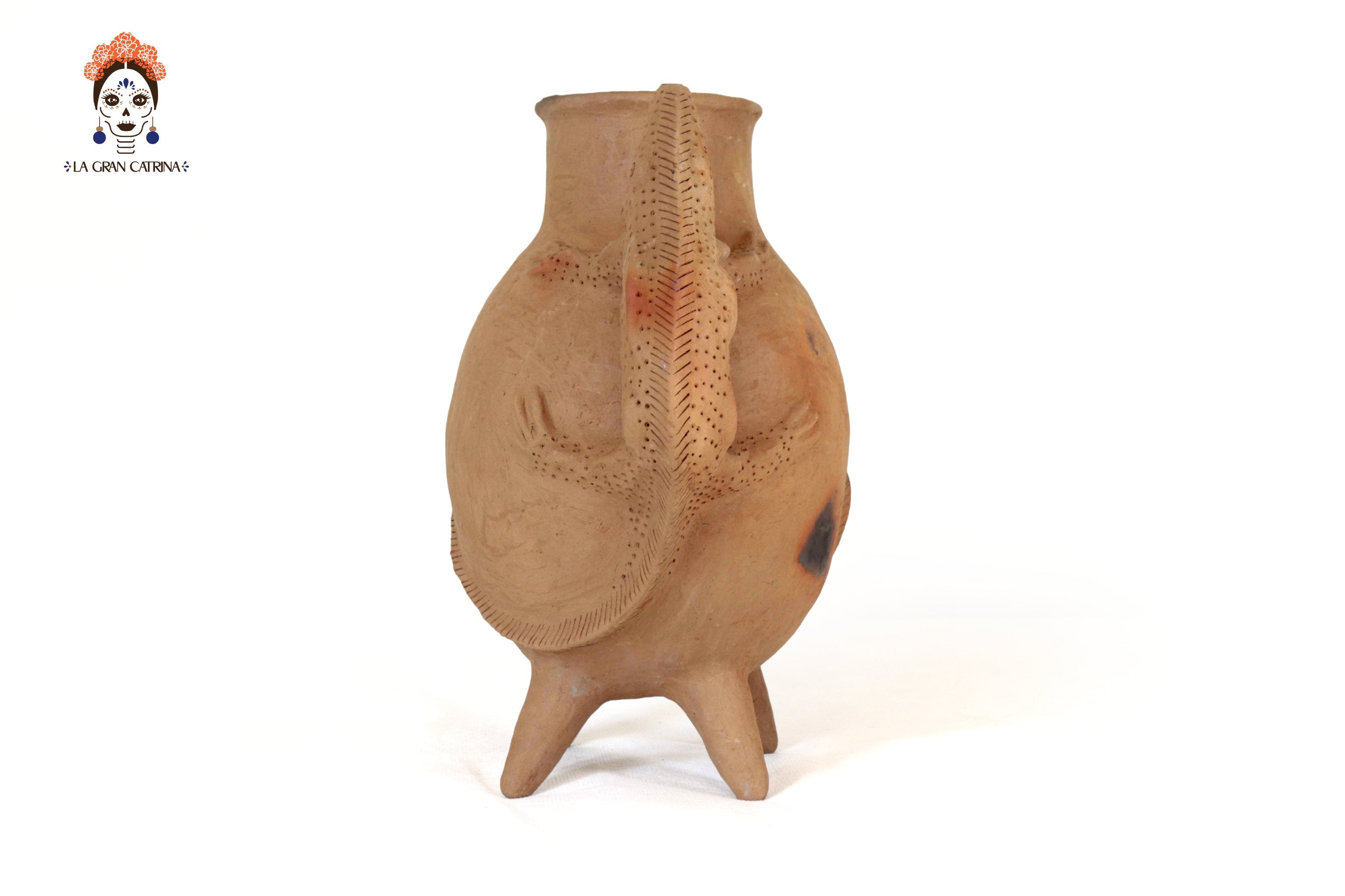 Vase of Natural Clay with Handles of Lagartija - 15.7 in. Zipiajo