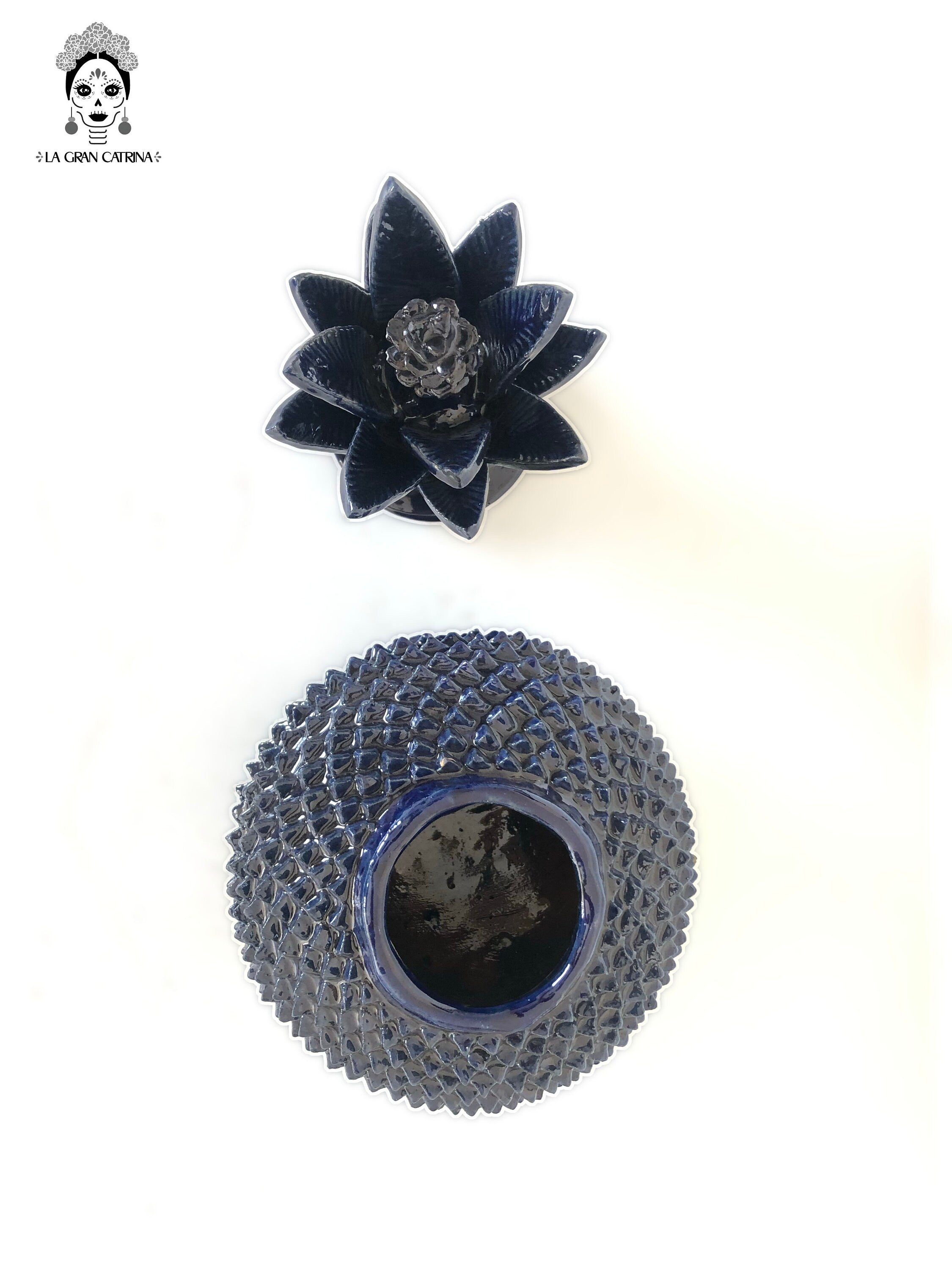 Michoacán Clay Pineapple - Blue with Spikes - 13 in. Juan Gtz