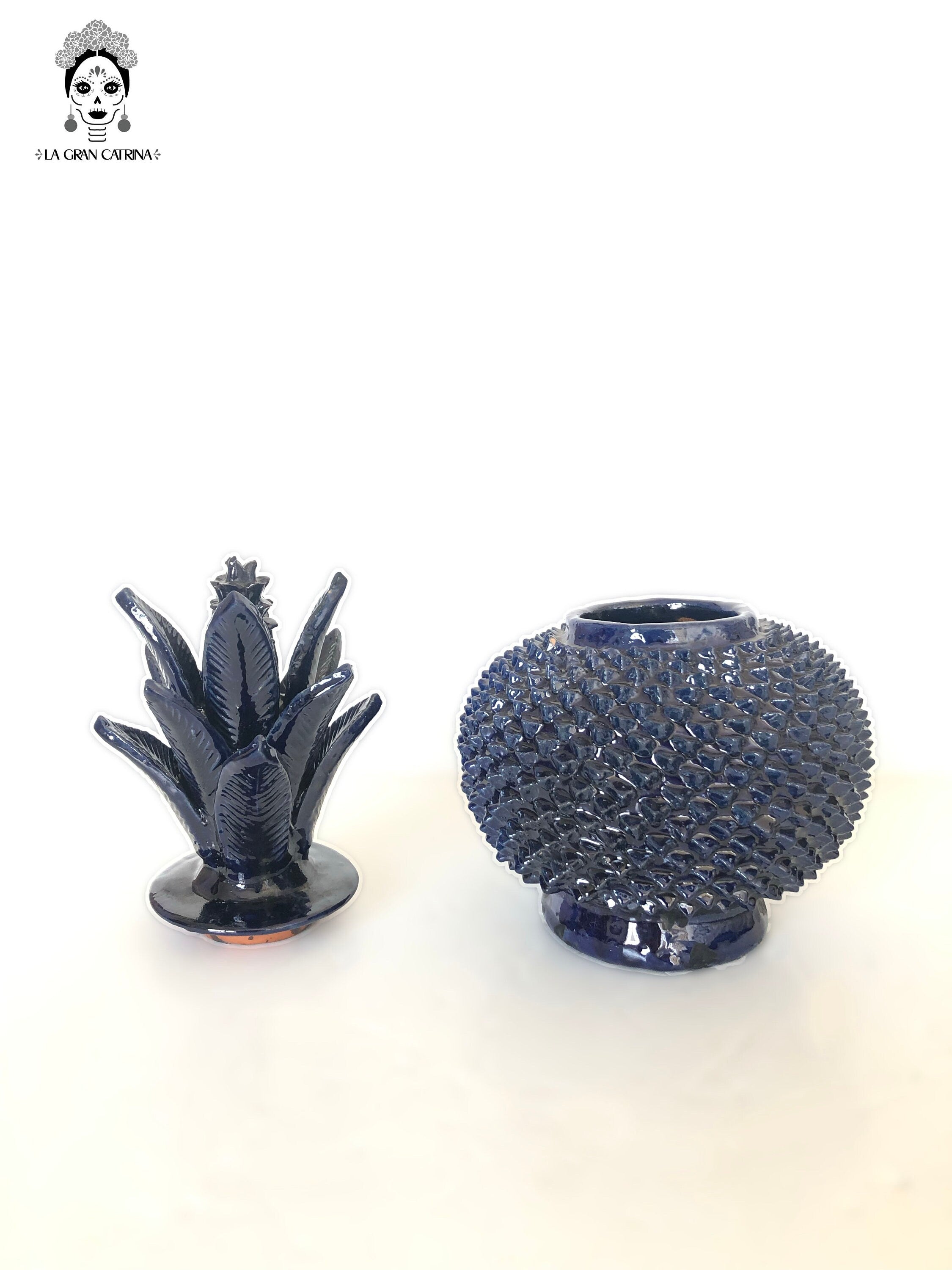 Michoacán Clay Pineapple - Blue with Spikes - 13 in. Juan Gtz