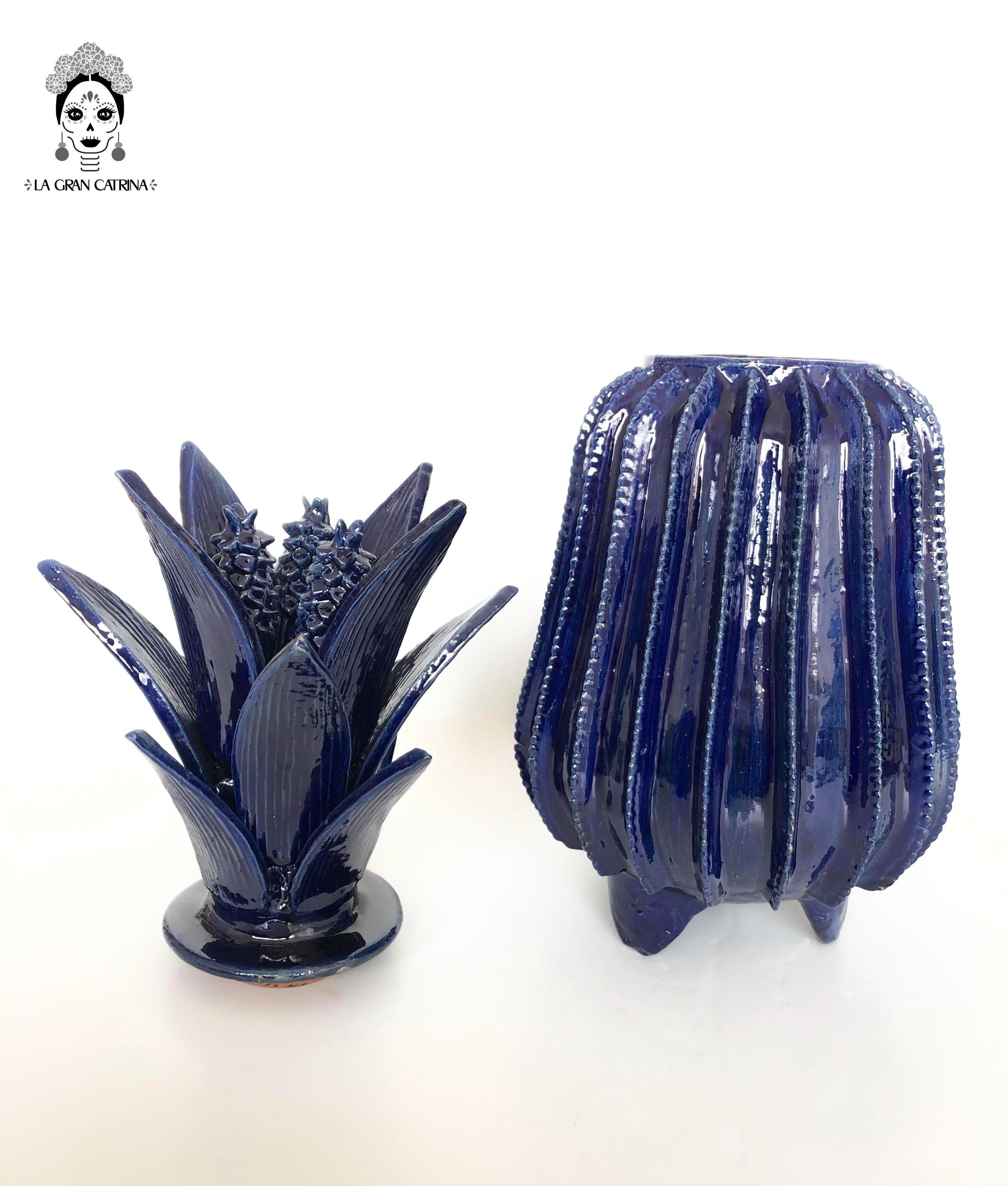Michoacán Clay Pineapple - Papaya Barrel Cactus Blue - 22 in. Juan Gtz