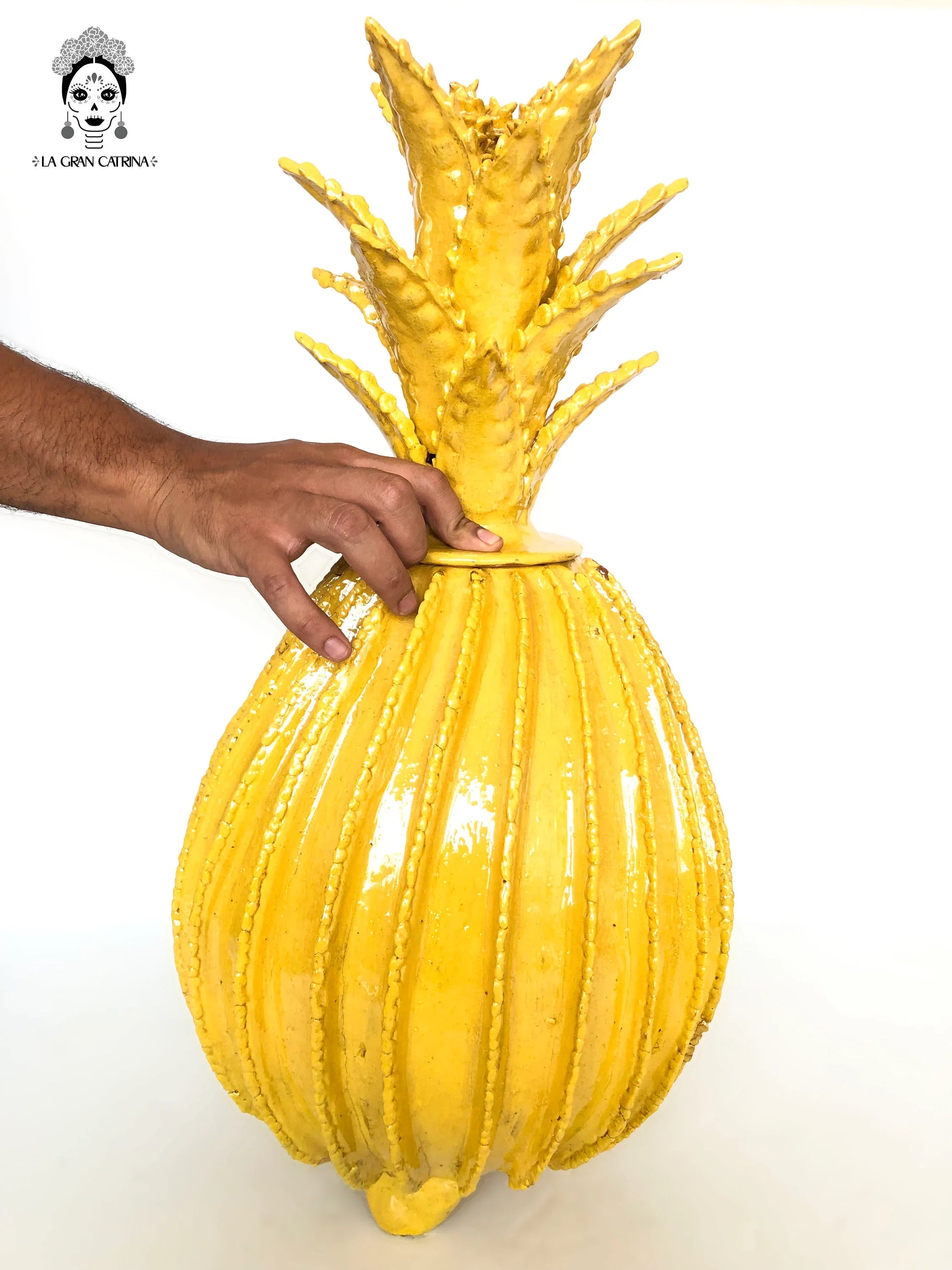 Michoacán Clay Pineapple - Yellow barrel cactus - 26 in. - Made to Order Juan Gtz