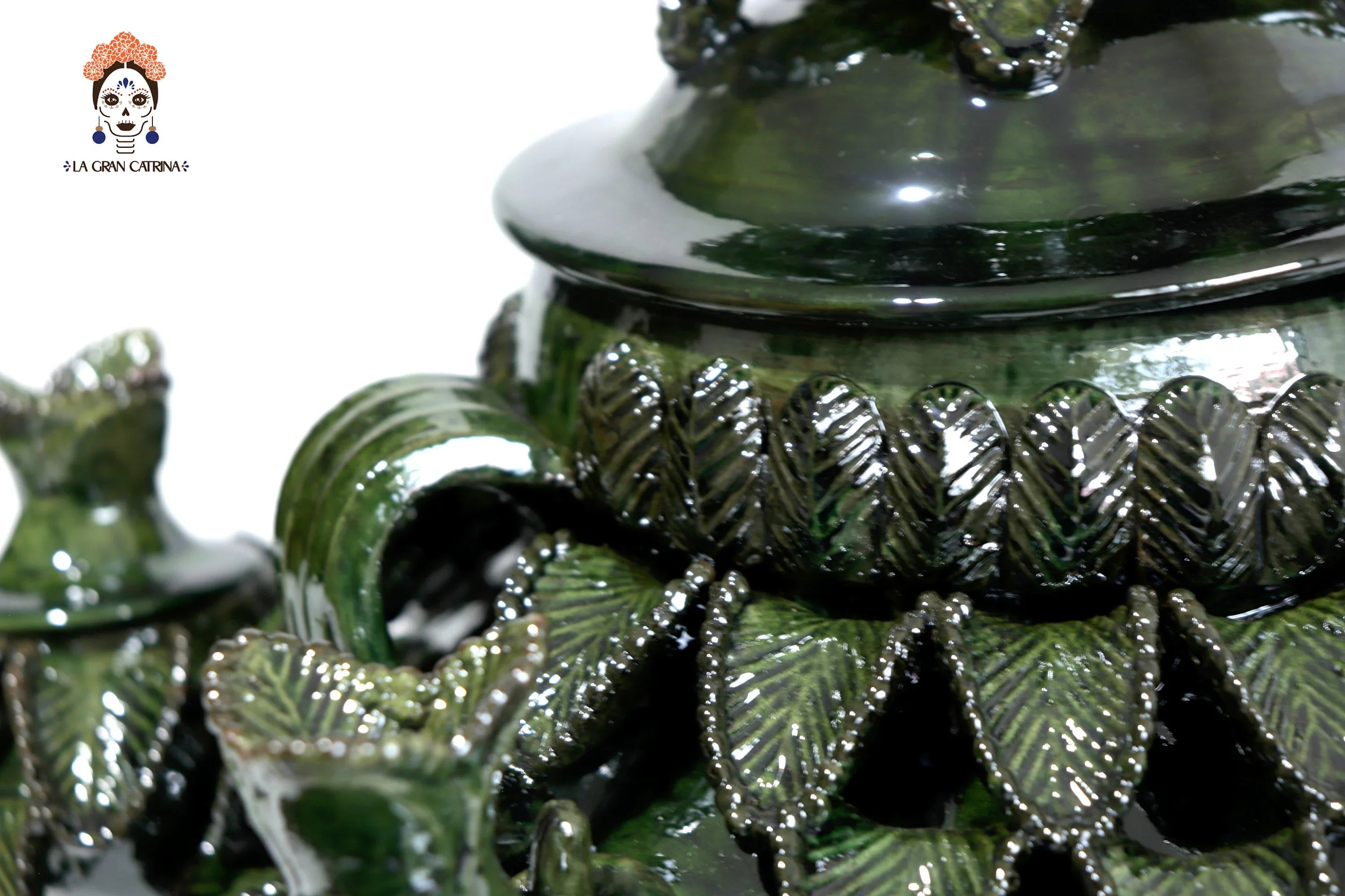 Ponchera green vidriada with jarritos Clay - 16 in. Viejitos SJG