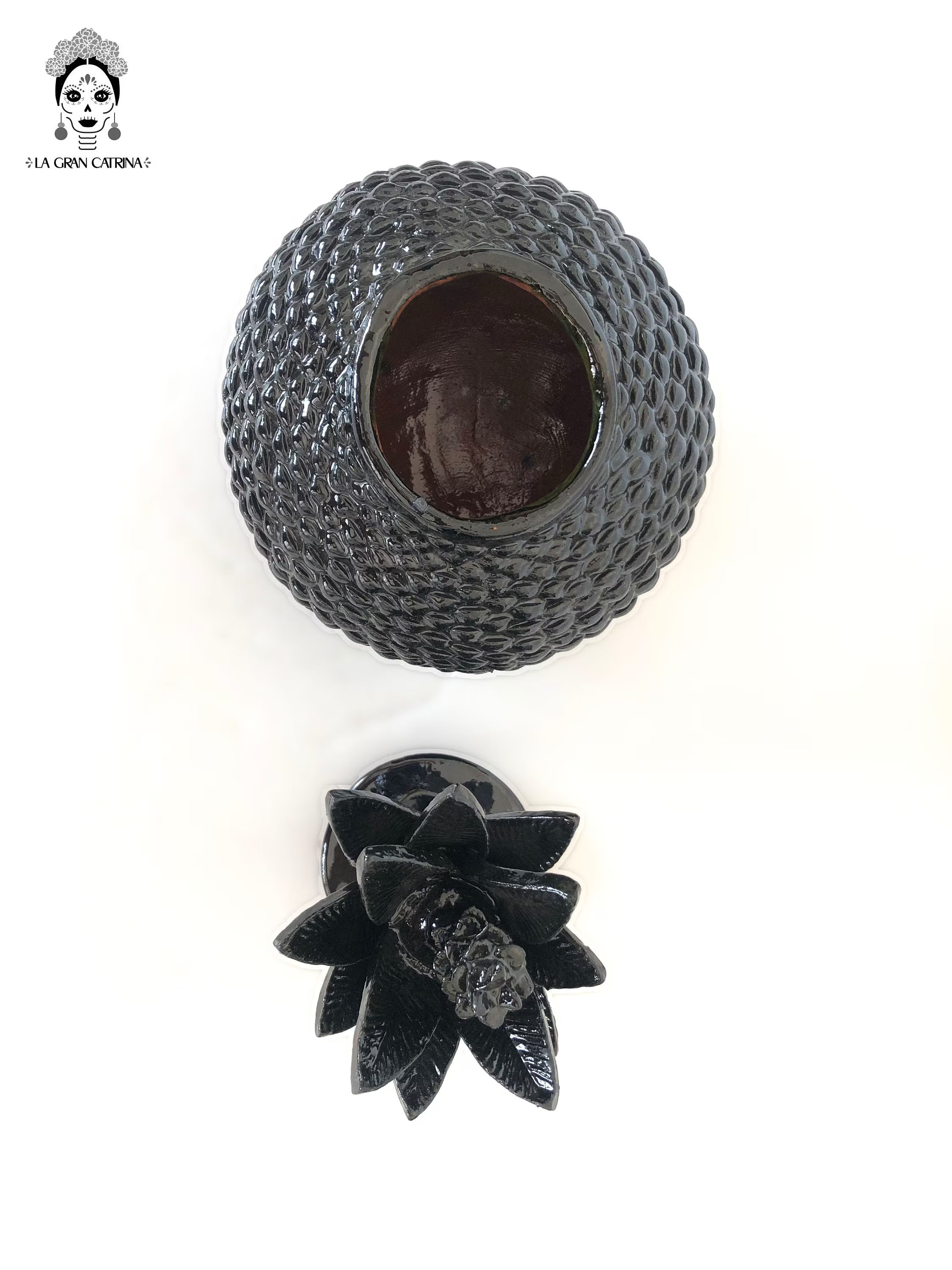 Michoacán Clay Pineapple - Black of small dots - 13 in. Juan Gtz