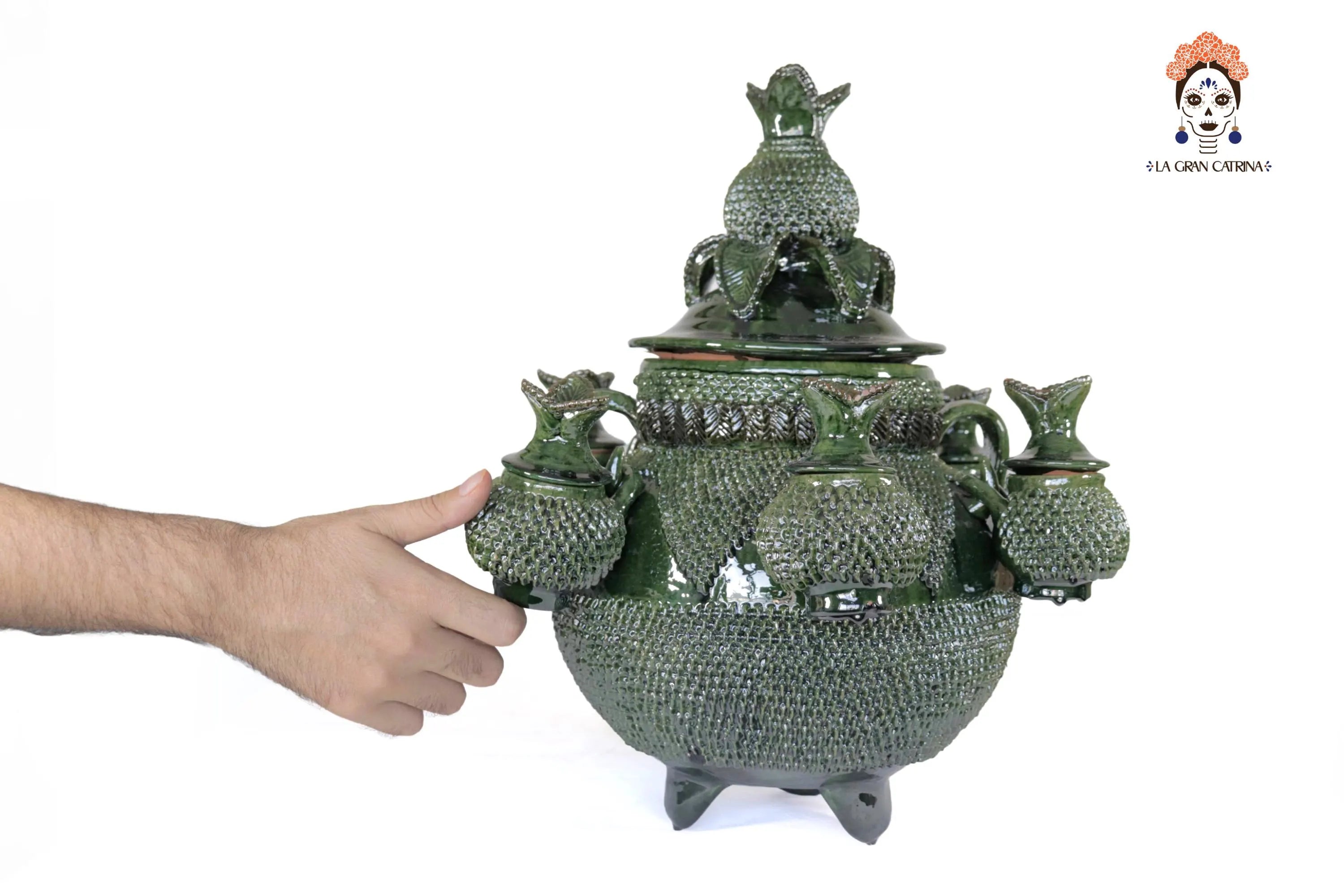 Ponchera of tejido green with jarritos Clay - 14.9 in. Viejitos SJG