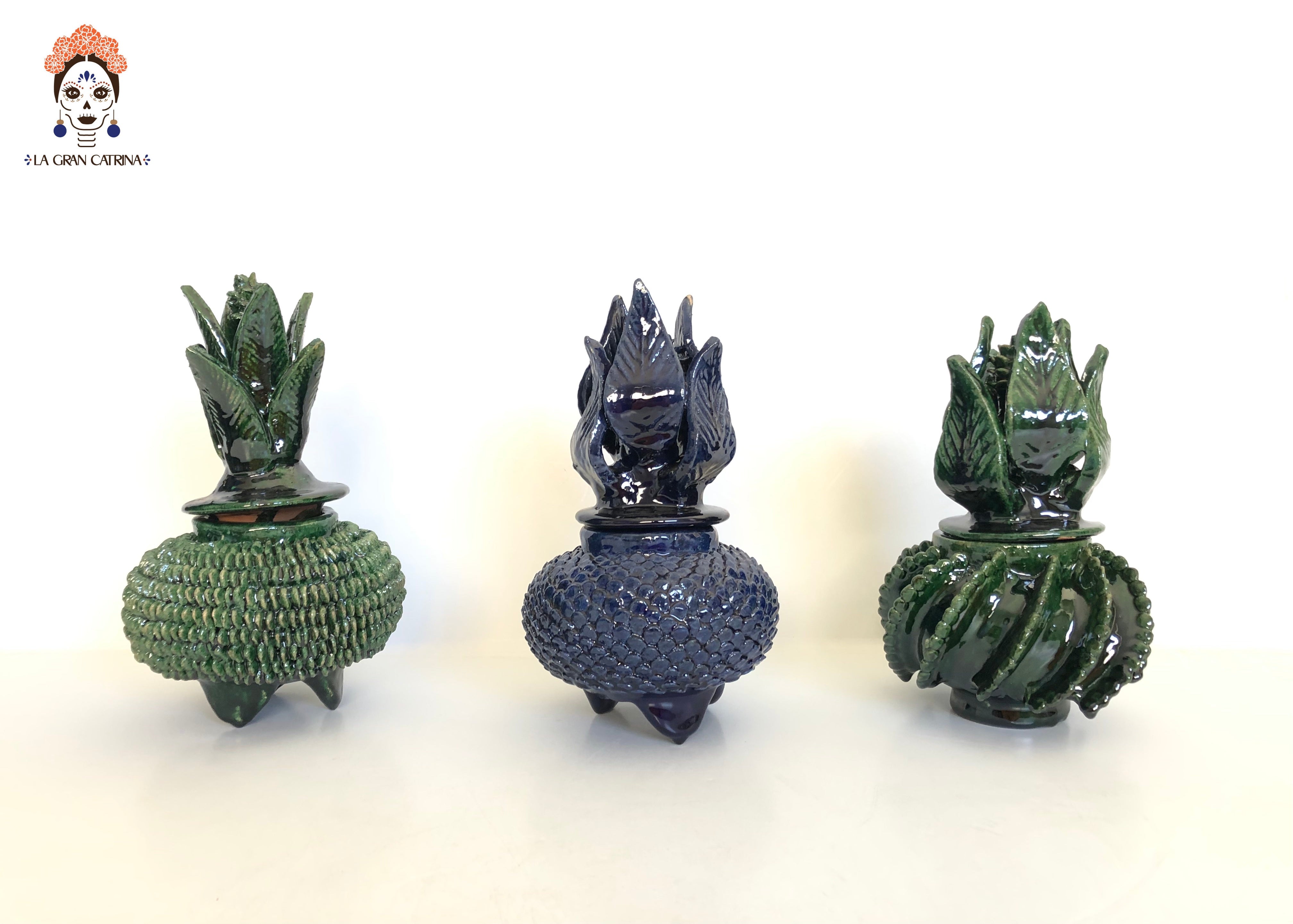 Glazed Clay Pineapple - Green Barrel Cactus - 8.5 in. - Made to Order Juan Gtz
