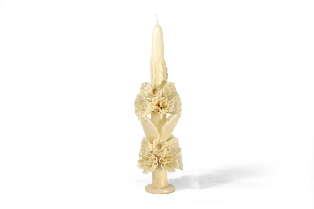 Sculpted Candle - Decorative Flowers Yellow - 11 in. Viviana
