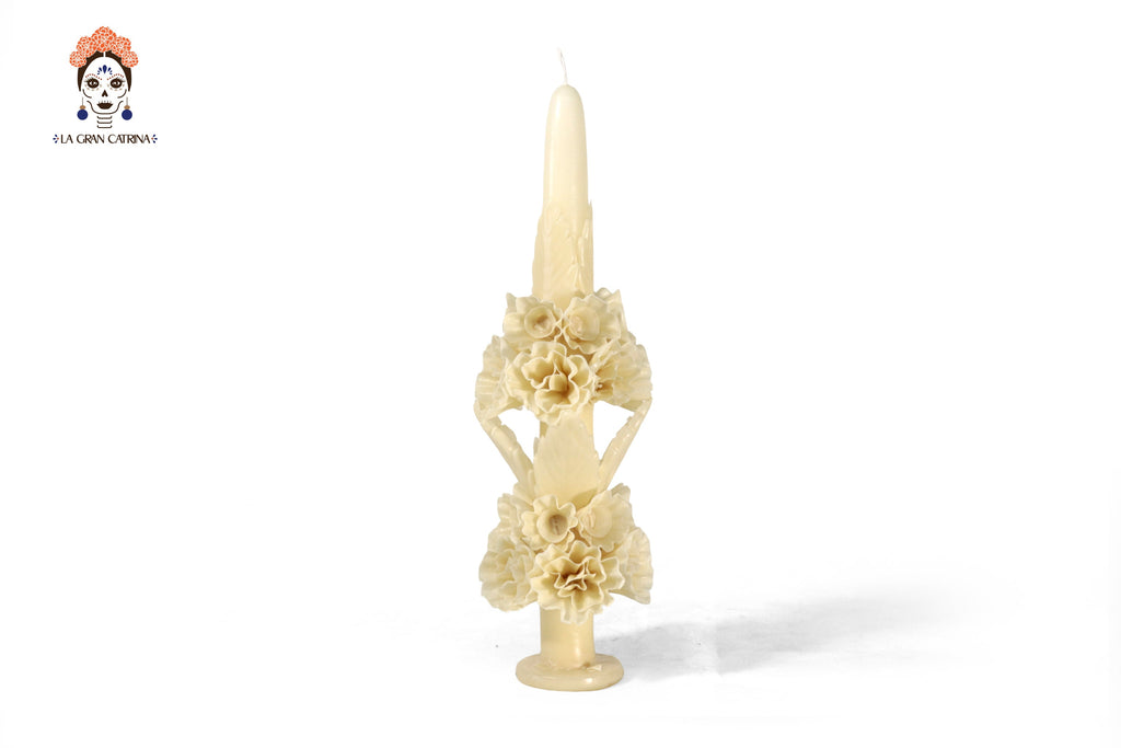 Sculpted Candle - Decorative Flowers Yellow - 11 in. Viviana