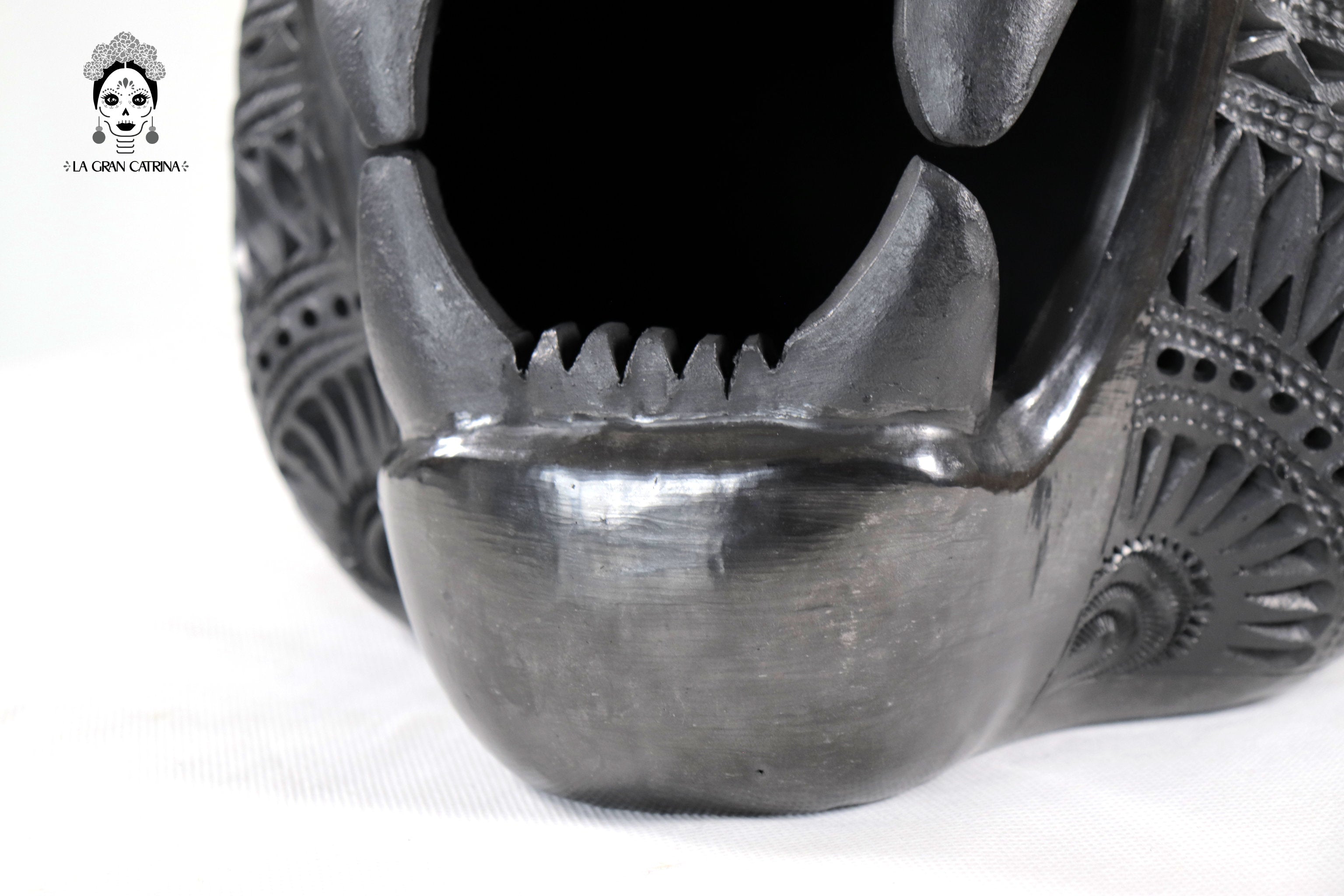Black Clay Jaguar Head - 8.7 in. Tere Oax