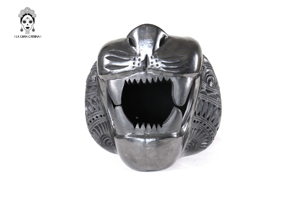 Black Clay Jaguar Head - 8.7 in. Tere Oax