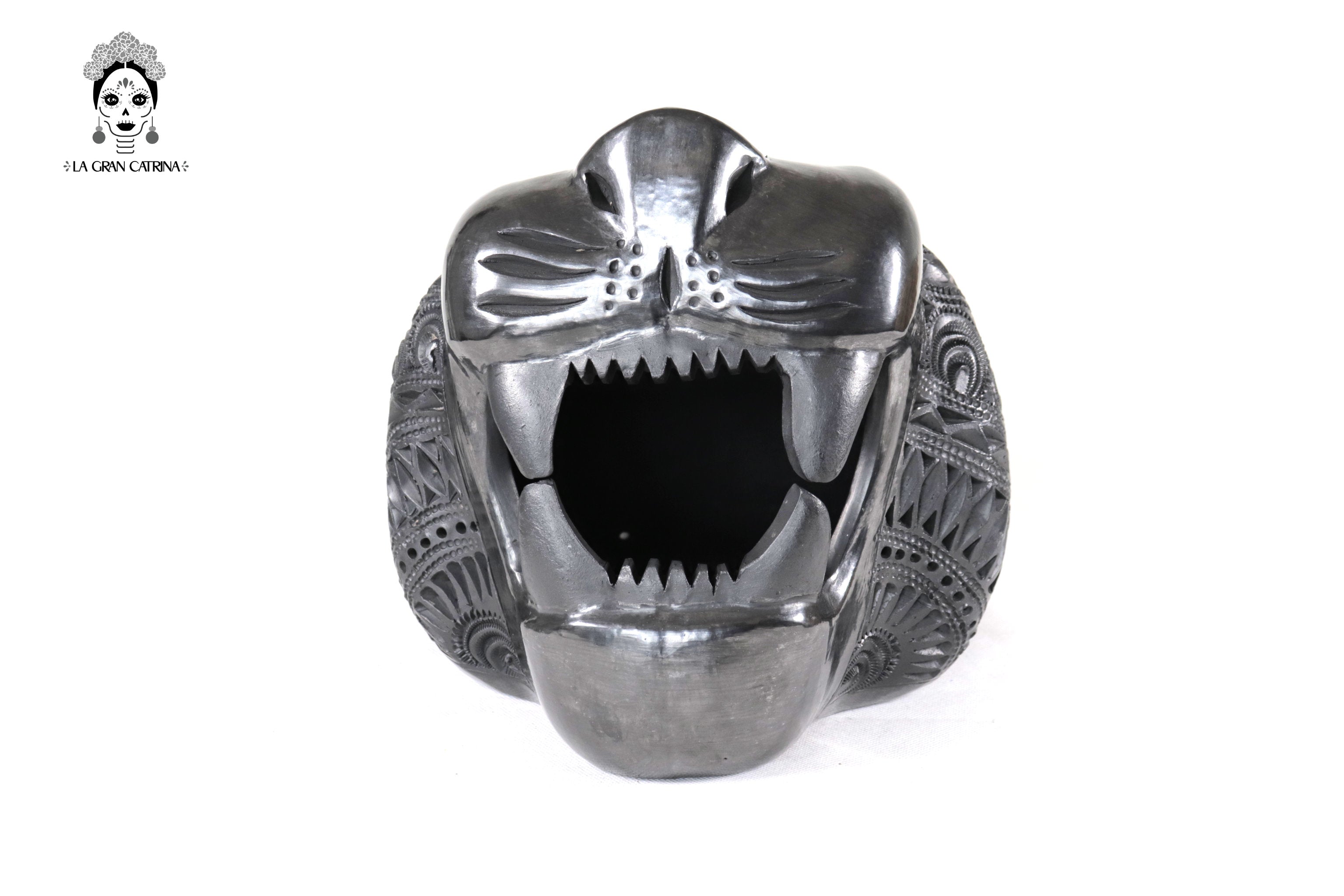 Black Clay Jaguar Head - 8.7 in. Tere Oax