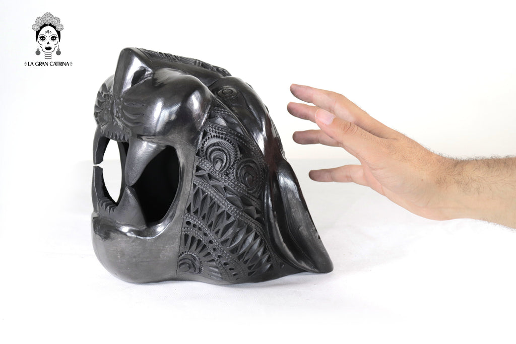 Black Clay Jaguar Head - 8.7 in. Tere Oax