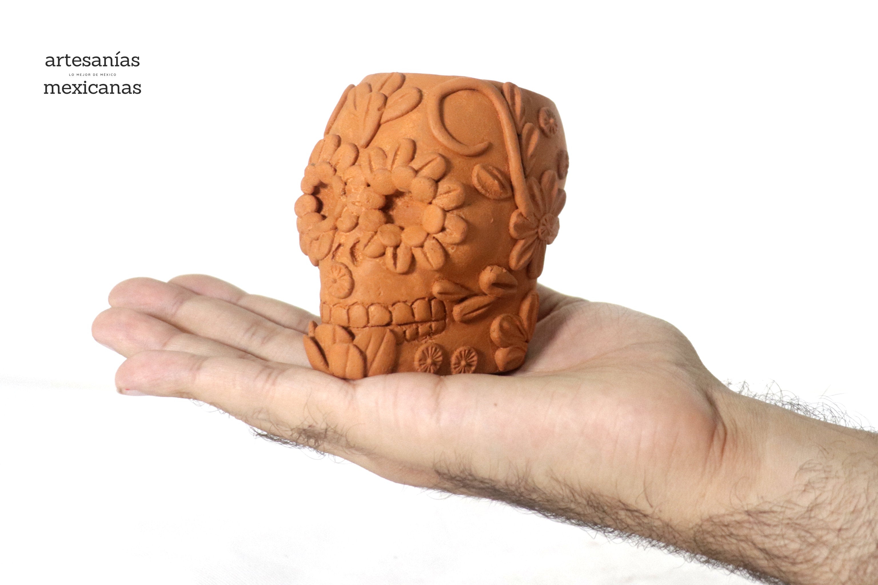 Planter al natural clay chica of Skull Style Catrina Brenda Capula