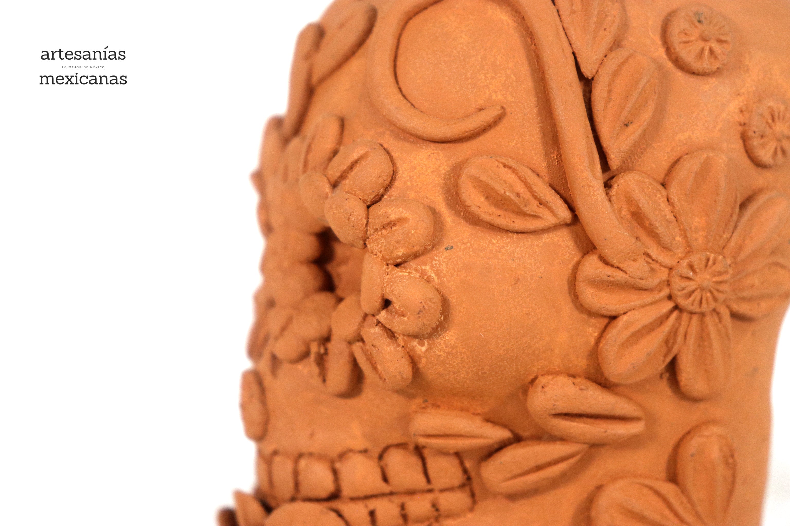 Planter al natural clay chica of Skull Style Catrina Brenda Capula