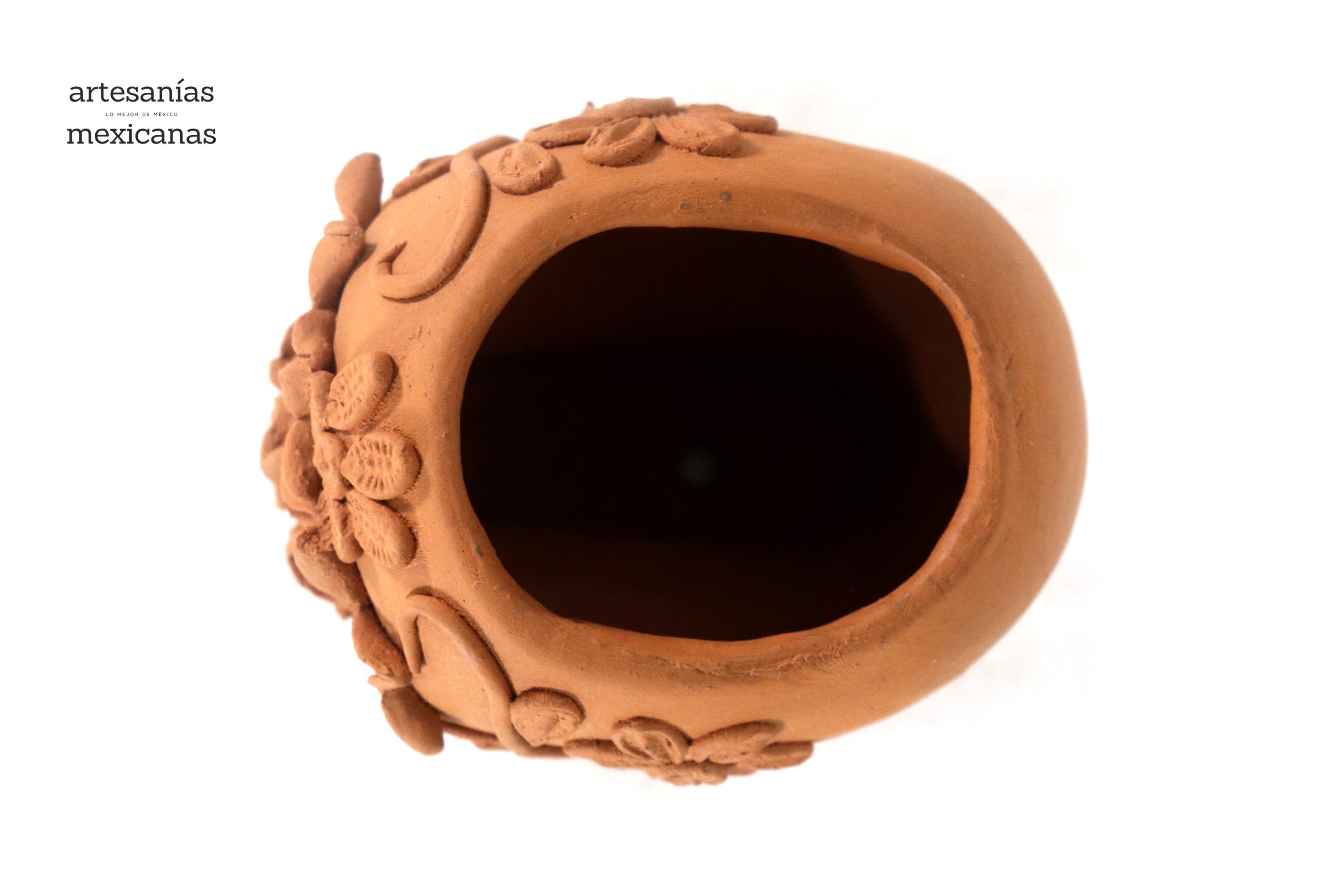 Planter Skull Natural Clay with Flowers Relieve - 3.9 in. Brenda Capula