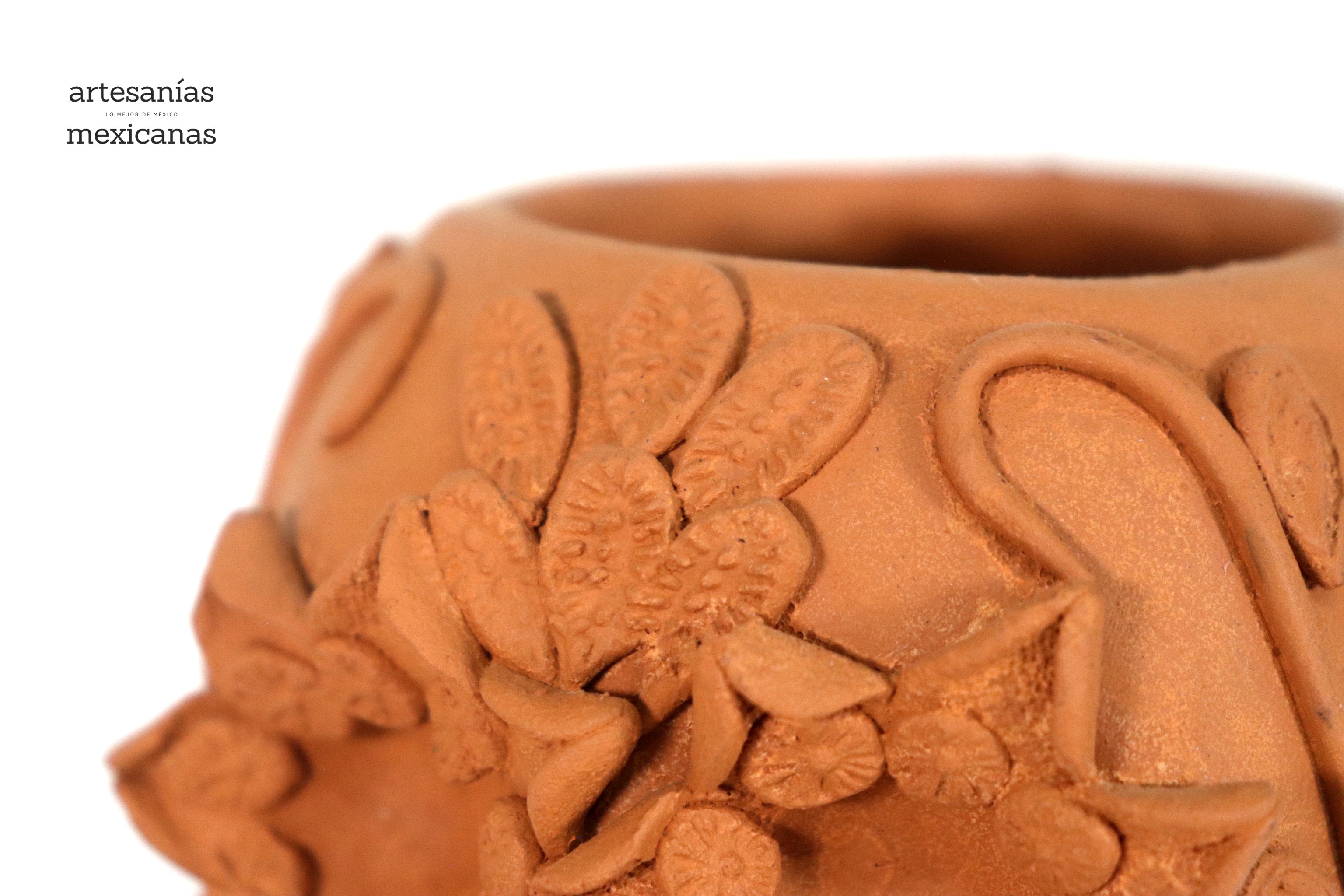 Planter Skull Natural Clay with Flowers Relieve - 3.9 in. Brenda Capula