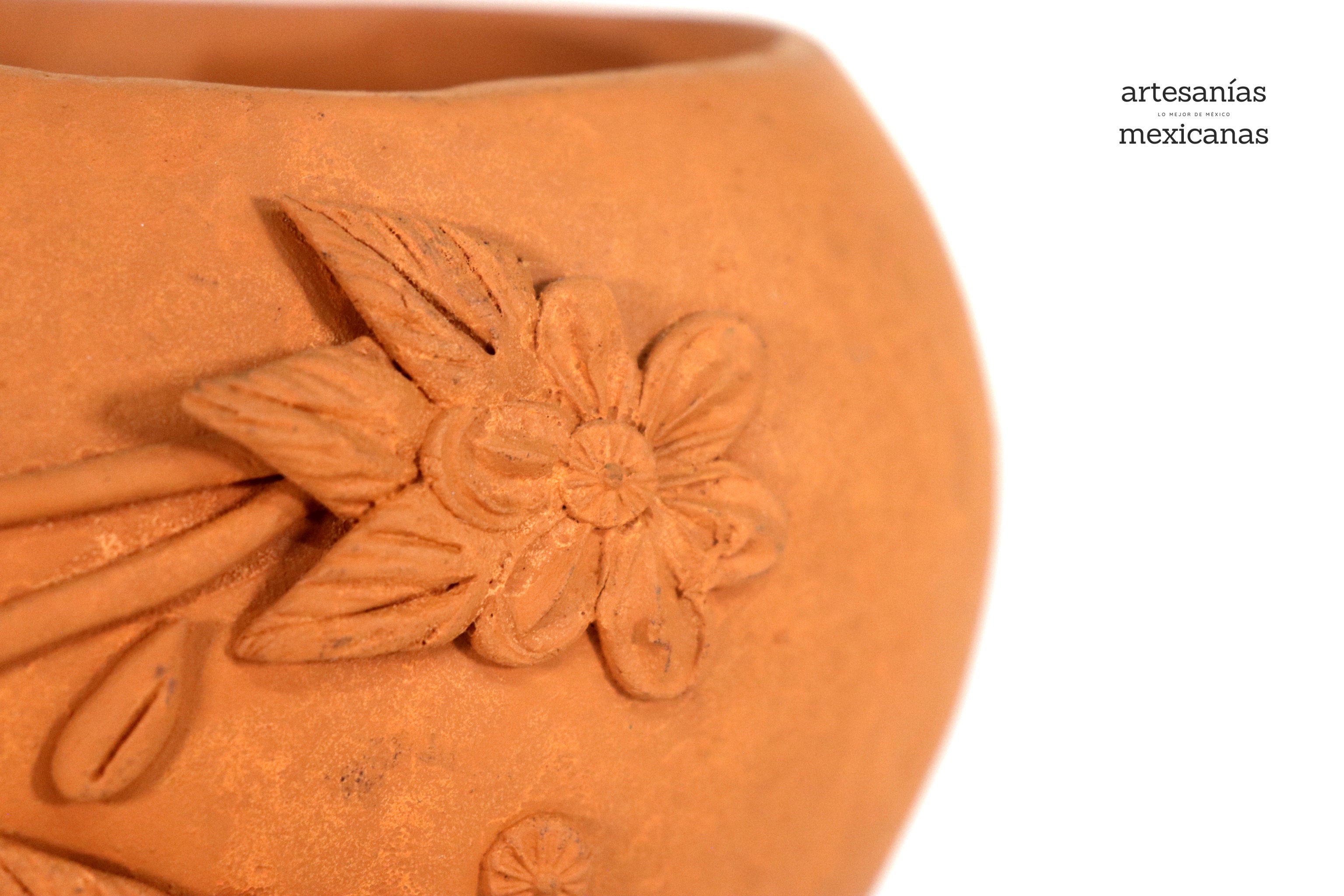 Planter Skull Natural Clay with Flowers Relieve - 6.2 in. Brenda Capula