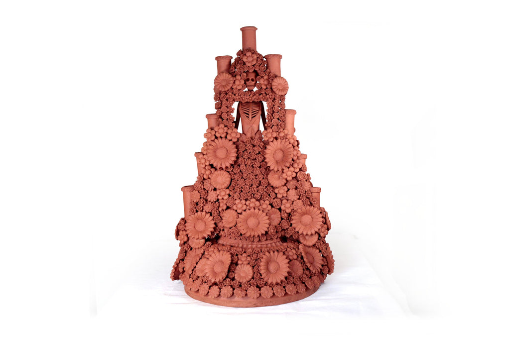 Candleholder Tallr Skull Floral Natural Clay - 24.4 in. Manuel Avalos