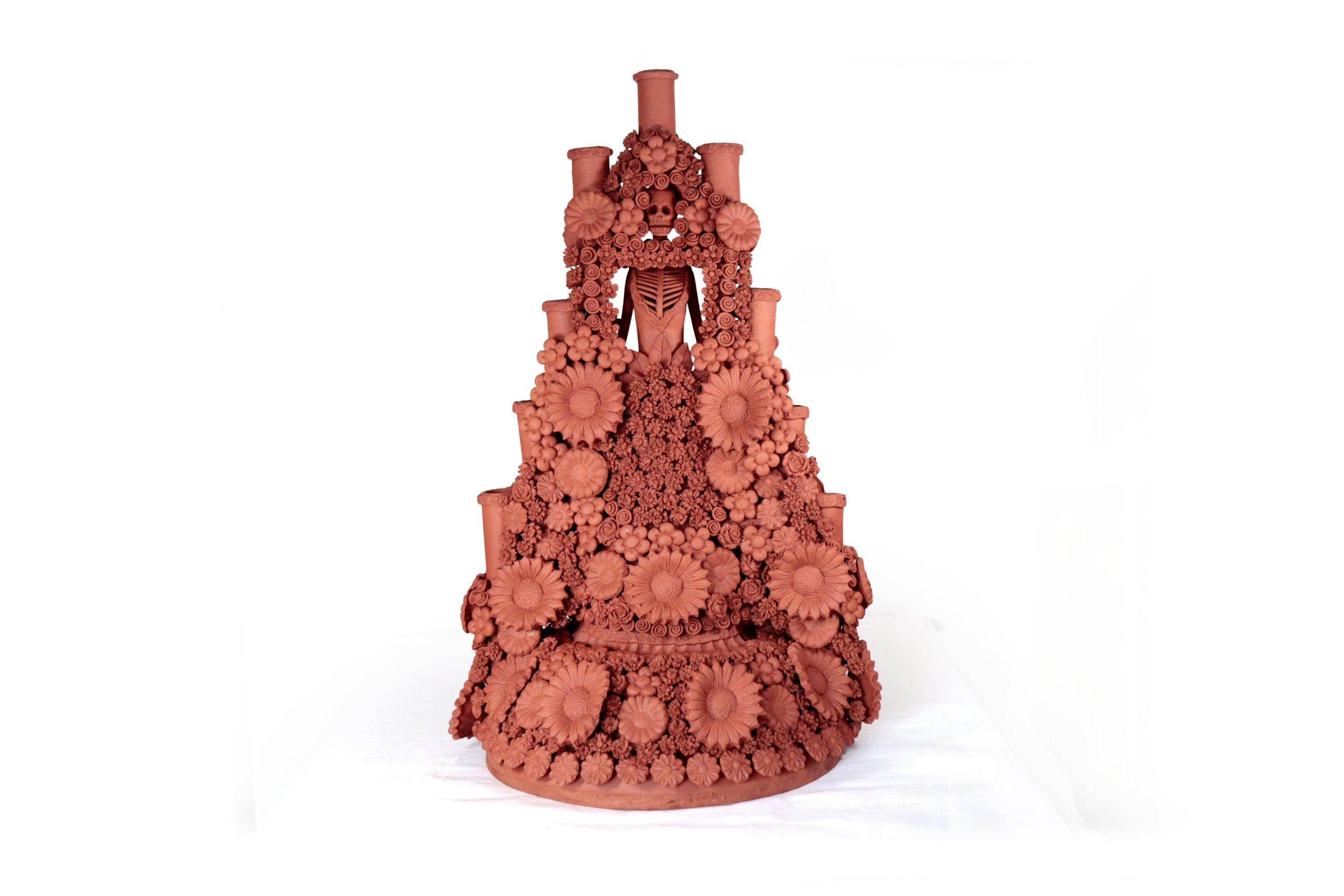 Candleholder Tallr Skull Floral Natural Clay - 24.4 in. Manuel Avalos