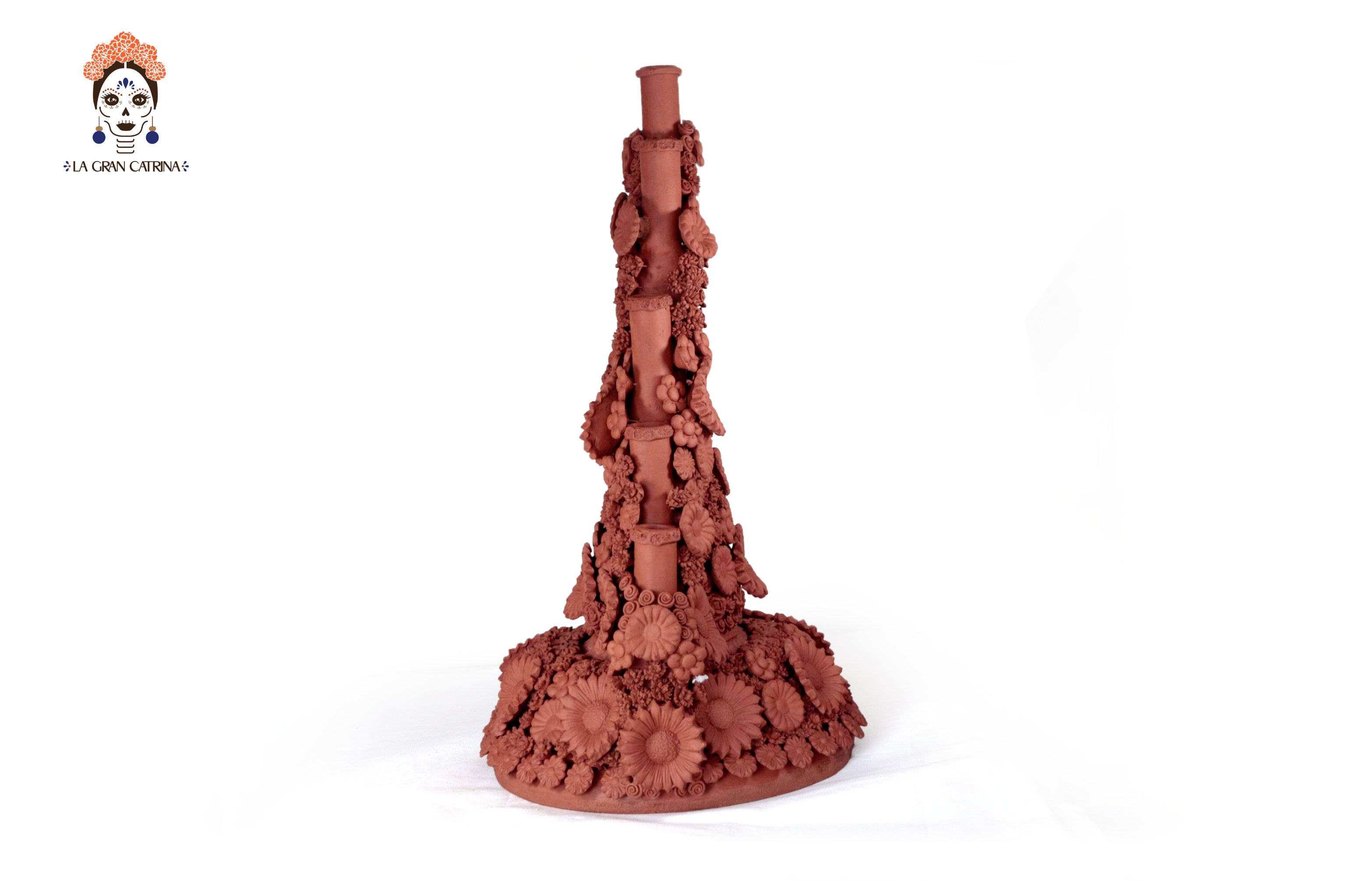 Candleholder Tallr Skull Floral Natural Clay - 24.4 in. Manuel Avalos