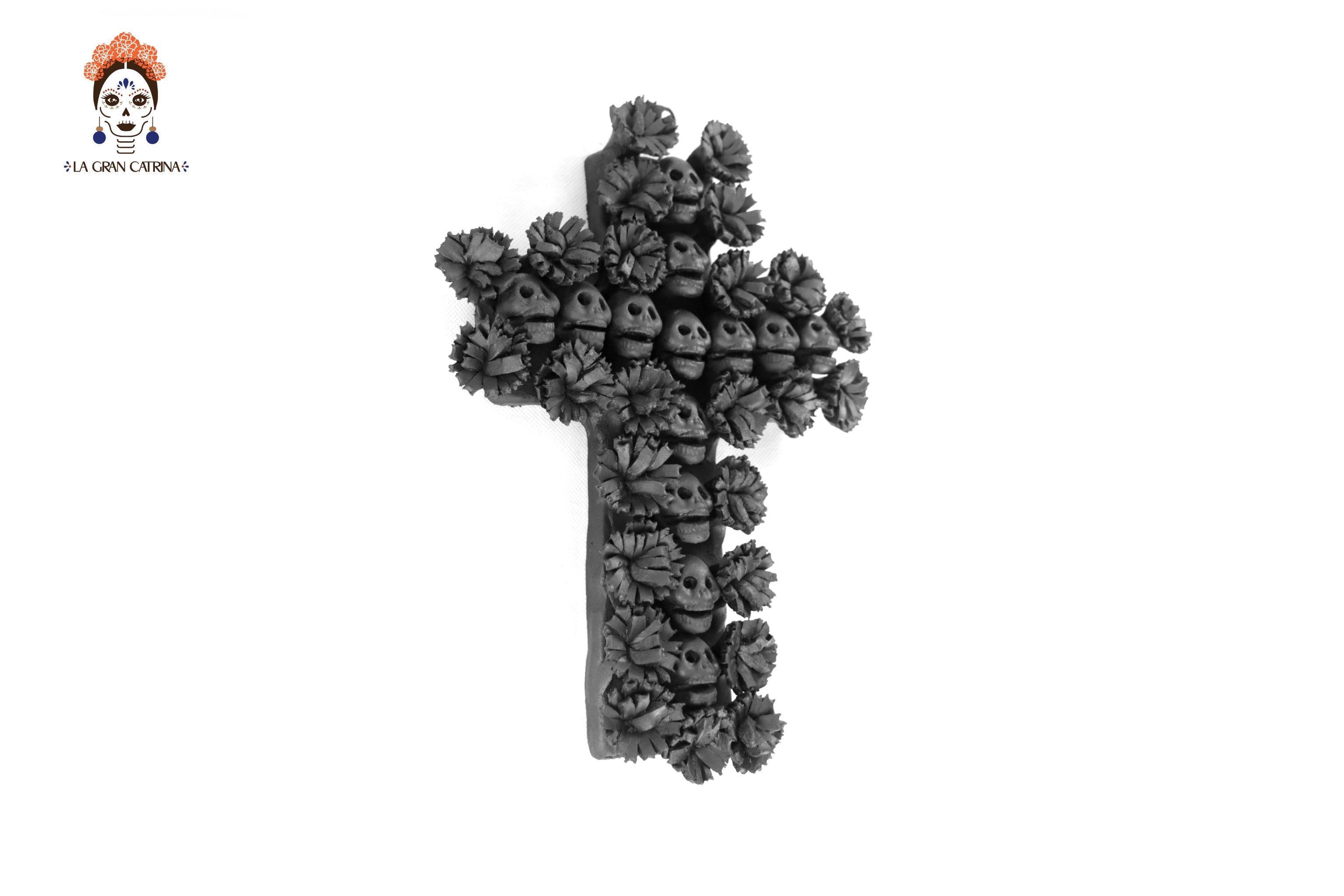 Cross Day of the Dead Clay Black 10 in. Lizbeth Cruces