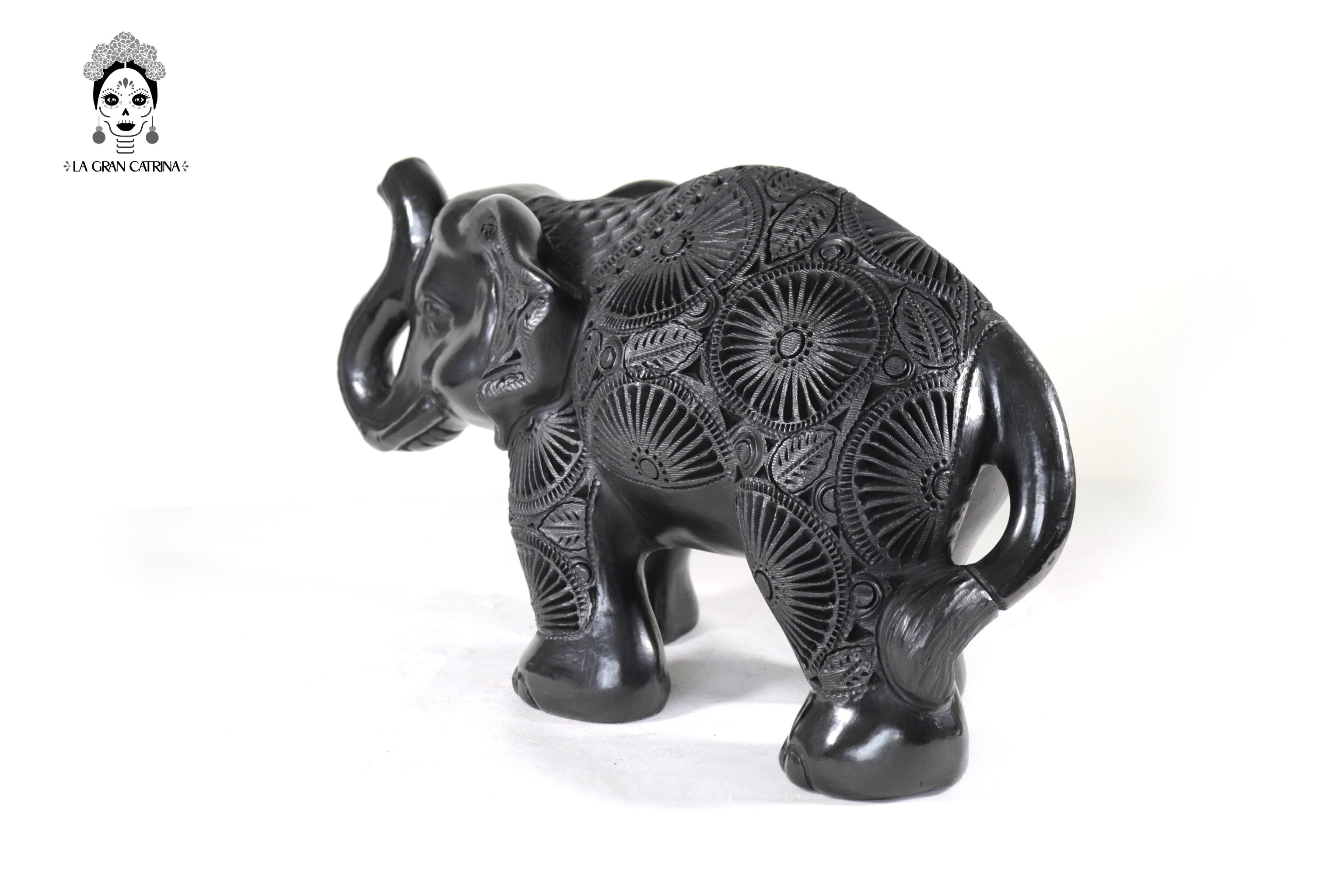Black Clay Pair of Elephants - 9.4 in. - 7 in. Tere Oax