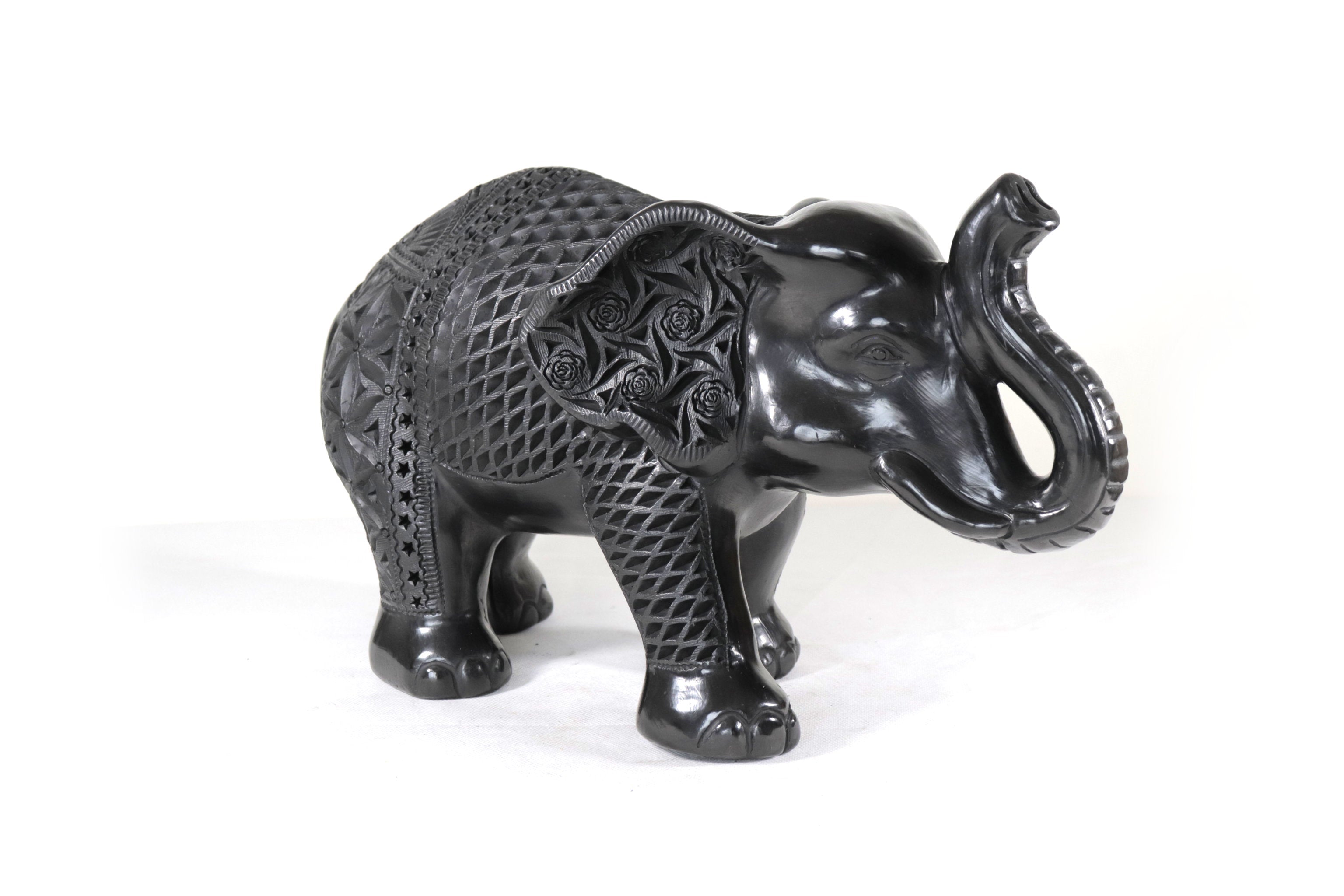 Black Clay Pair of Elephants - 9.4 in. - 7 in. Tere Oax