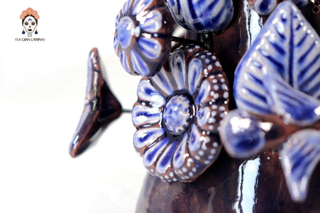 Set of 3 Porta Cirio Blue - Glazed Clay - 11.4 in. Montoya