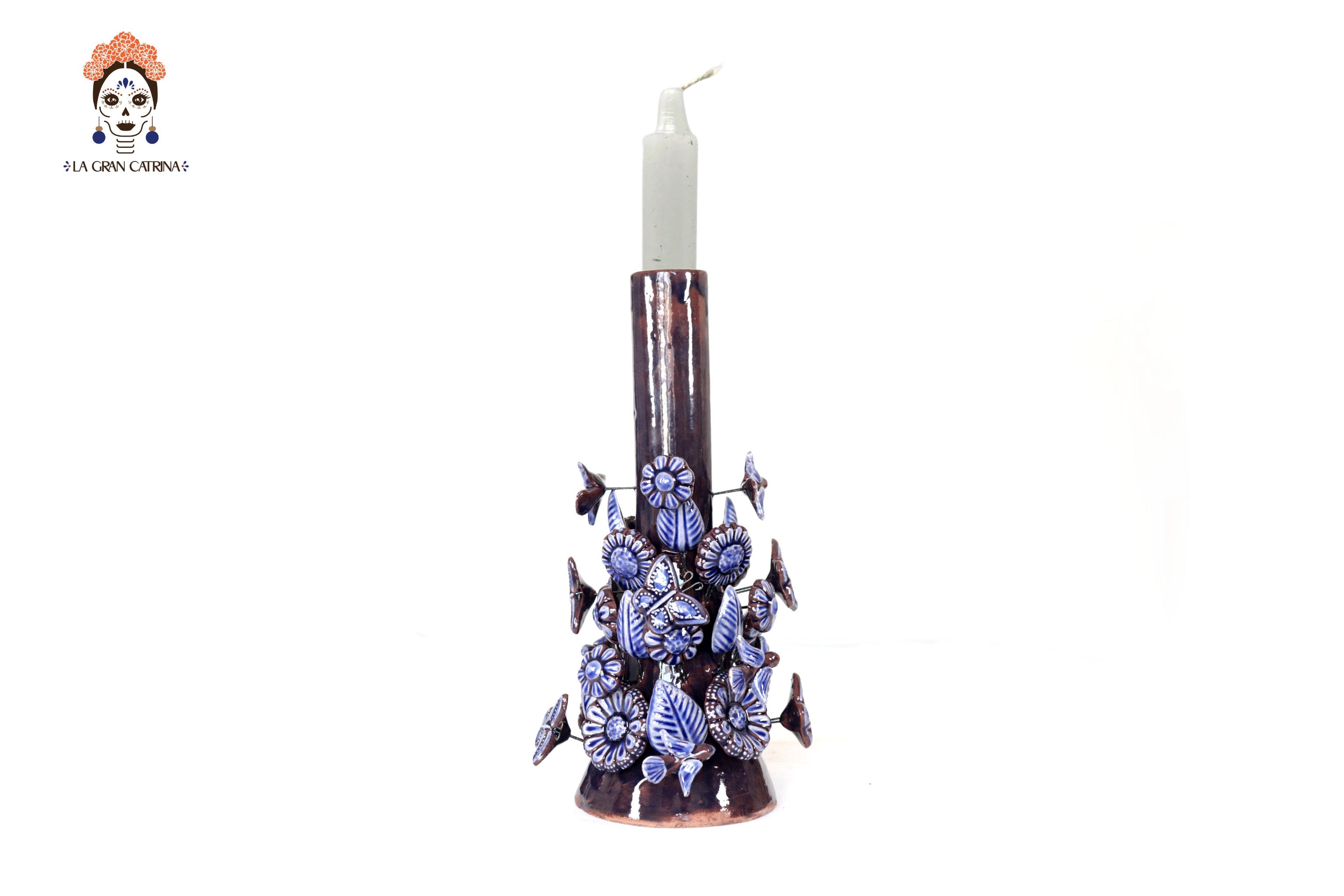 Set of 3 Porta Cirio Blue - Glazed Clay - 11.4 in. Montoya