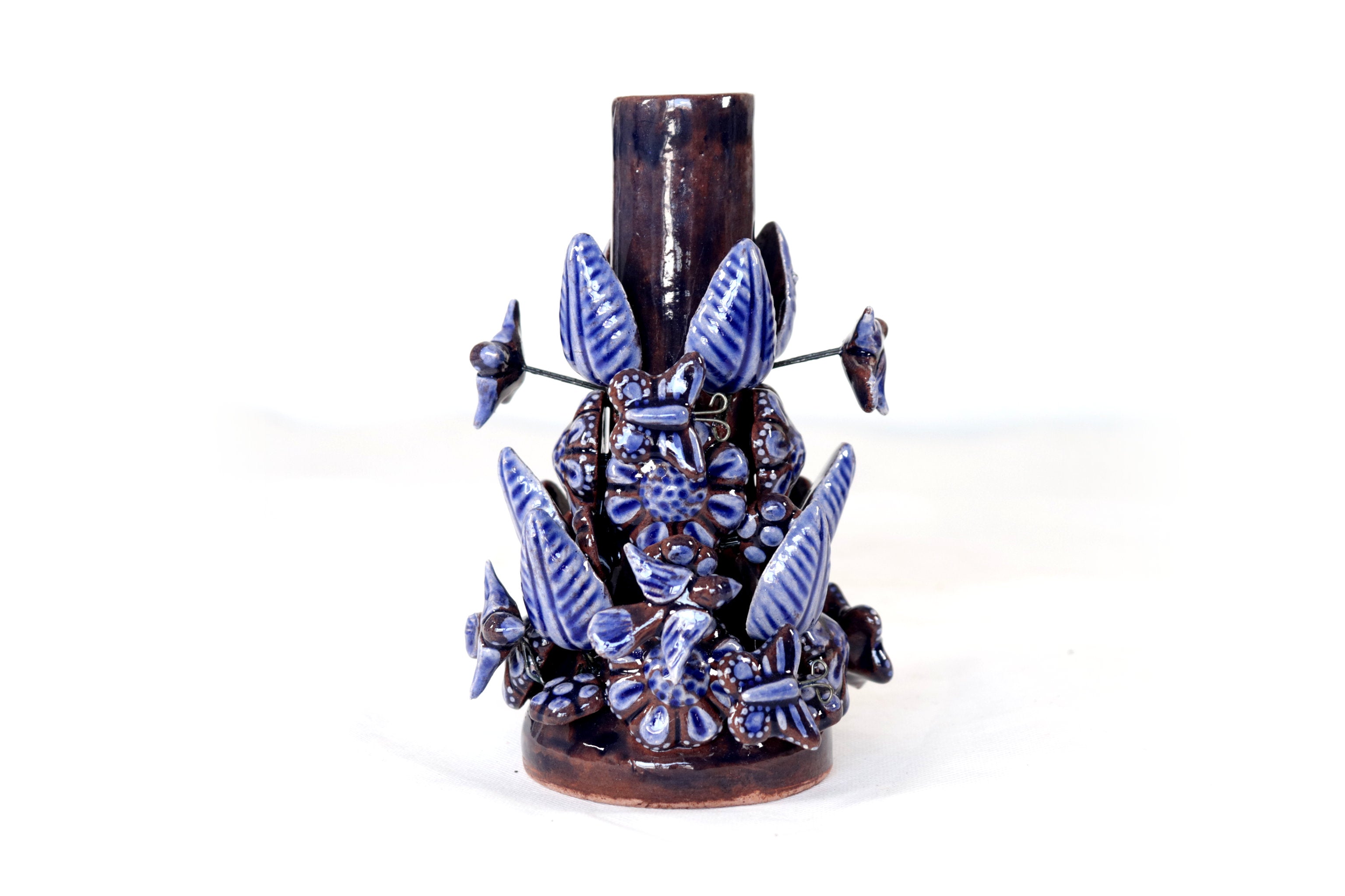 Set of 3 Porta Cirio Blue - Glazed Clay - 11.4 in. Montoya
