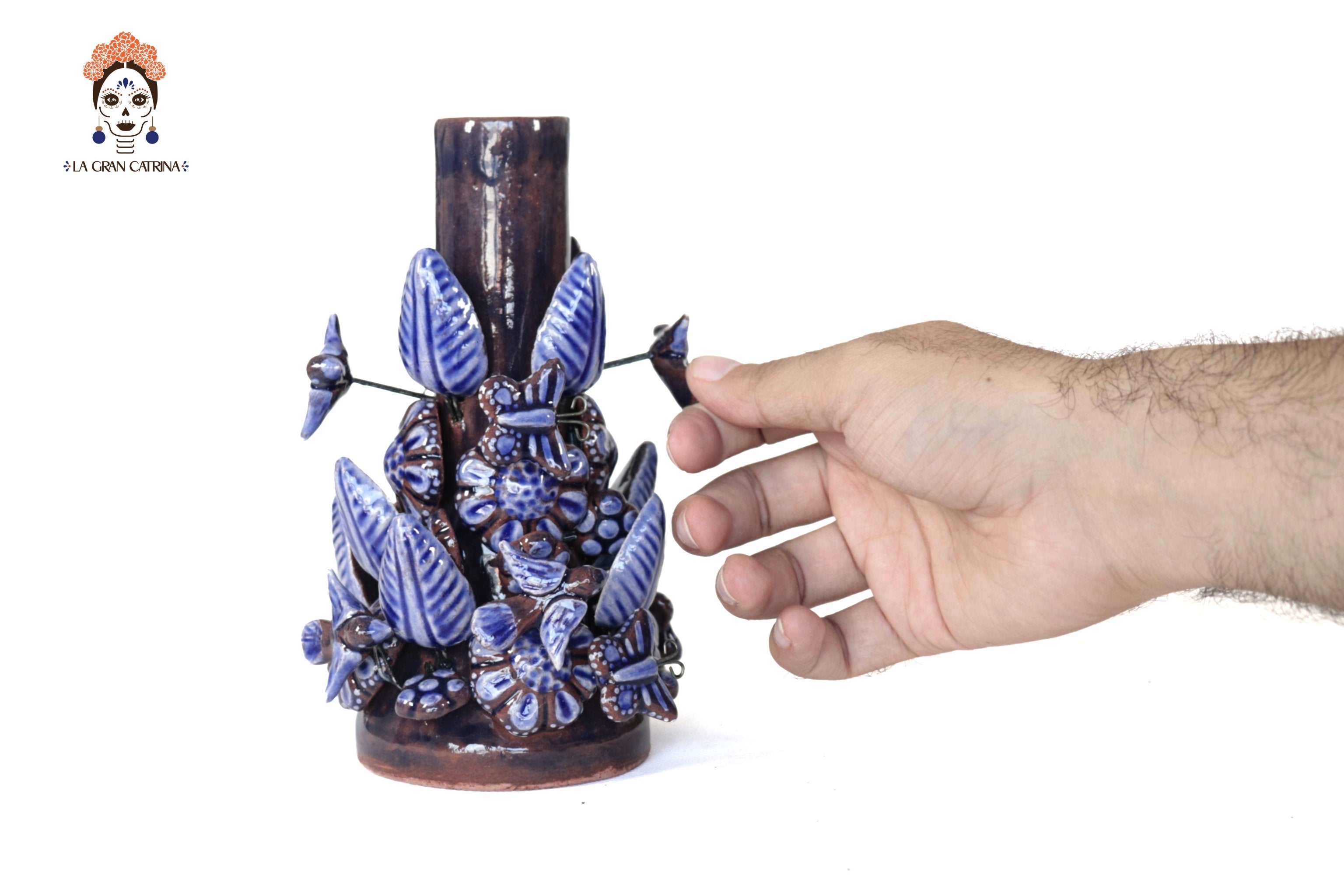 Set of 3 Porta Cirio Blue - Glazed Clay - 11.4 in. Montoya