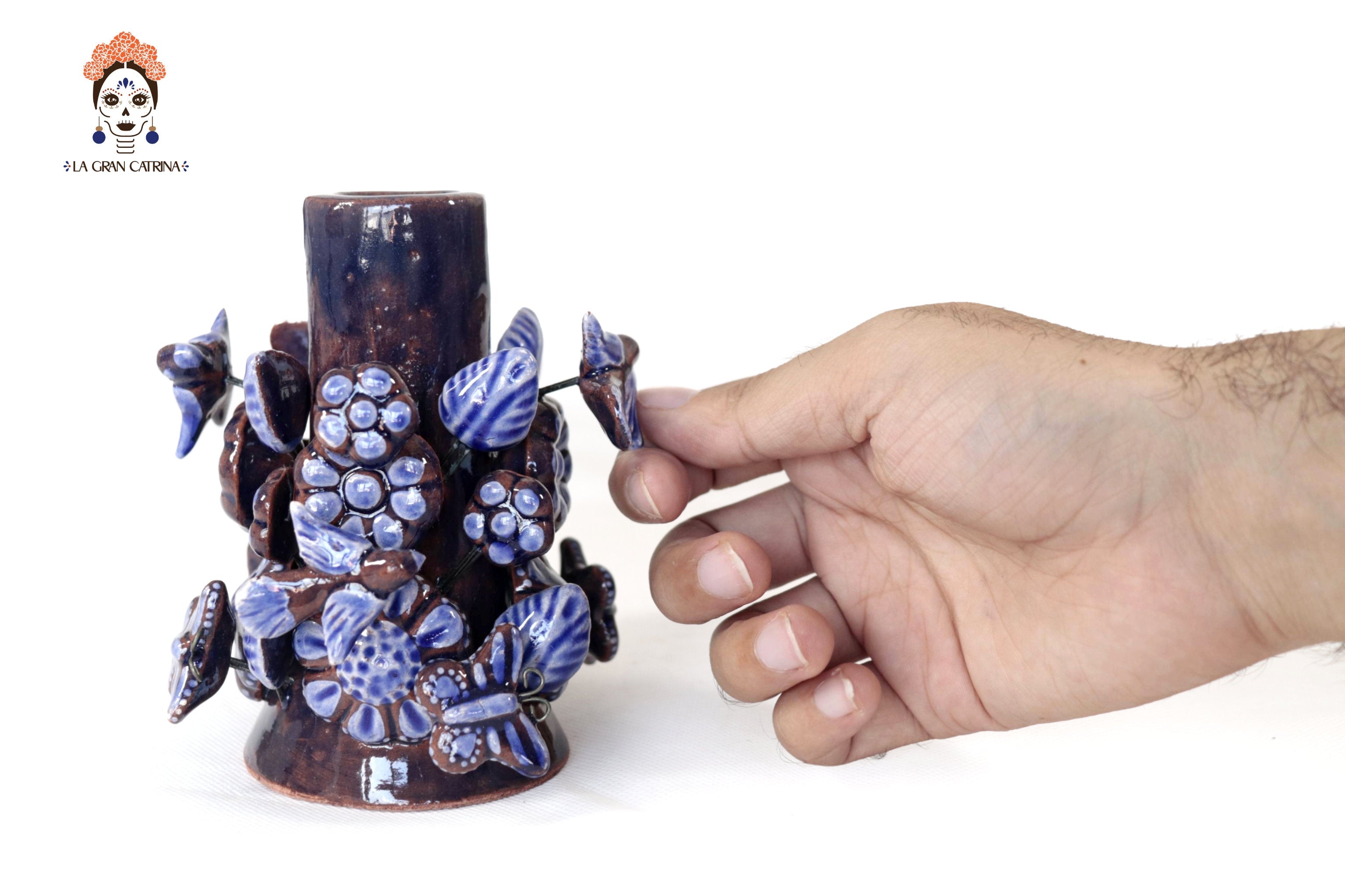 Set of 3 Porta Cirio Blue - Glazed Clay - 11.4 in. Montoya