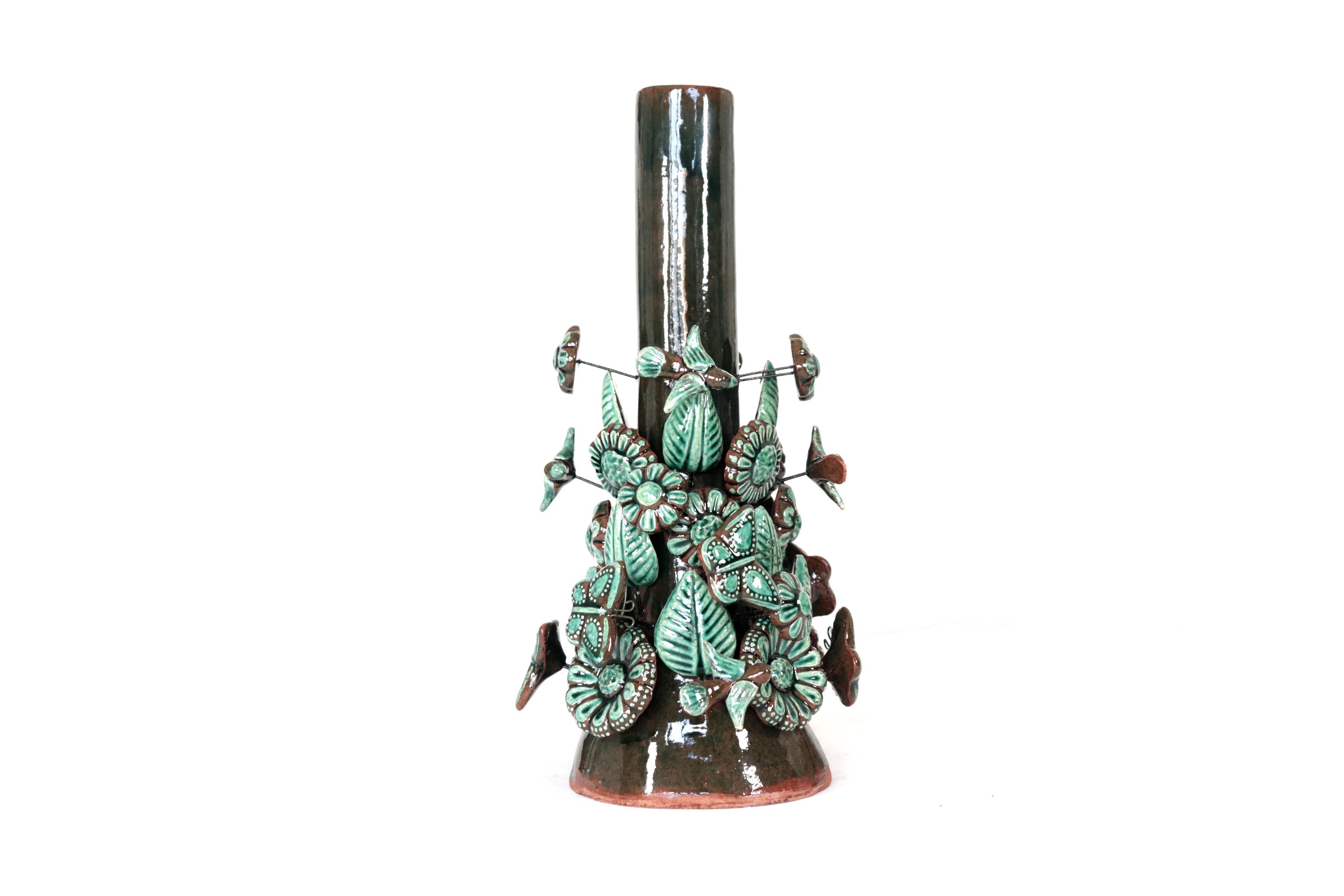 Set of 3 Porta Cirio Green - Glazed Clay - 11.4 in. Montoya