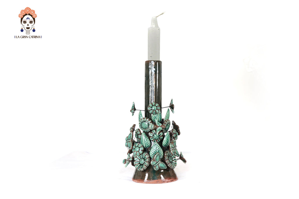 Set of 3 Porta Cirio Green - Glazed Clay - 11.4 in. Montoya