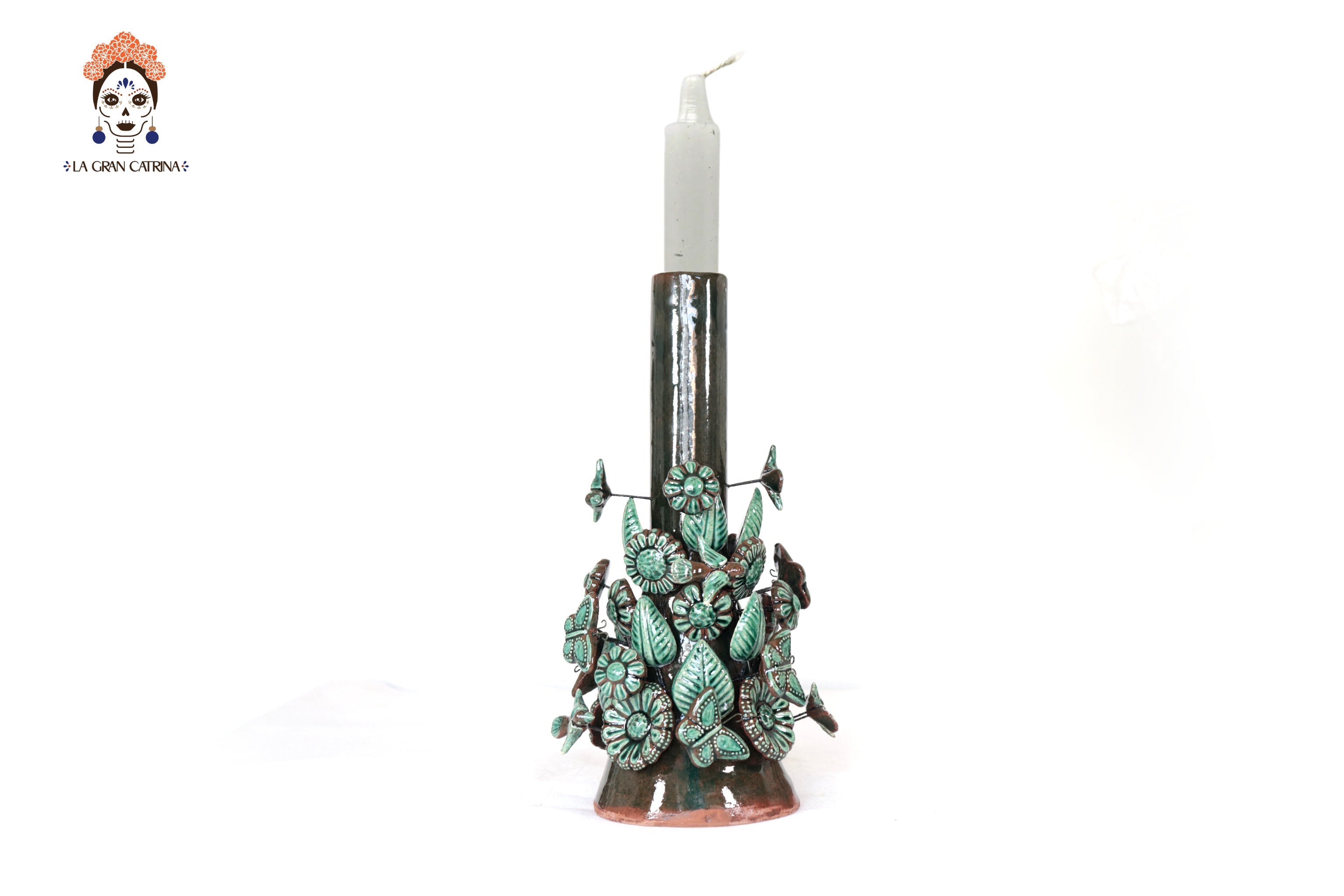 Set of 3 Porta Cirio Green - Glazed Clay - 11.4 in. Montoya