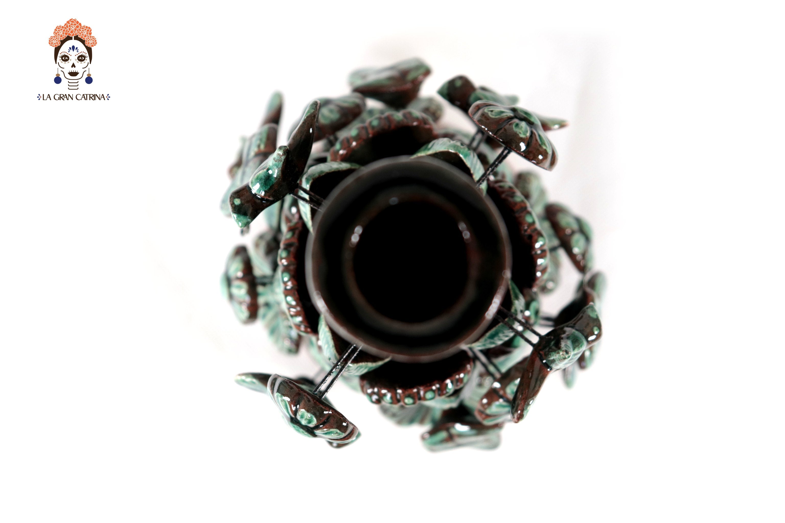 Set of 3 Porta Cirio Green - Glazed Clay - 11.4 in. Montoya