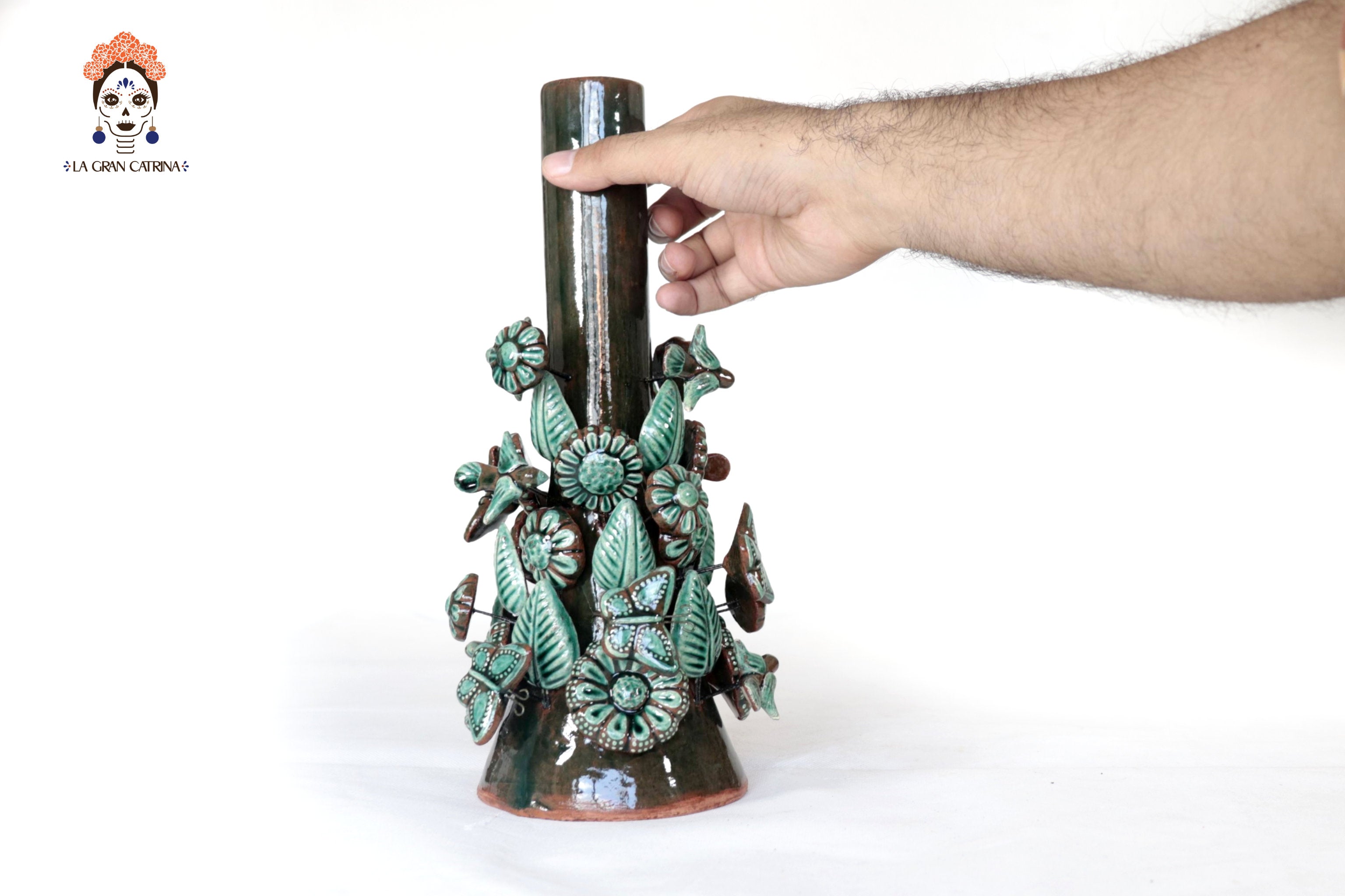 Set of 3 Porta Cirio Green - Glazed Clay - 11.4 in. Montoya