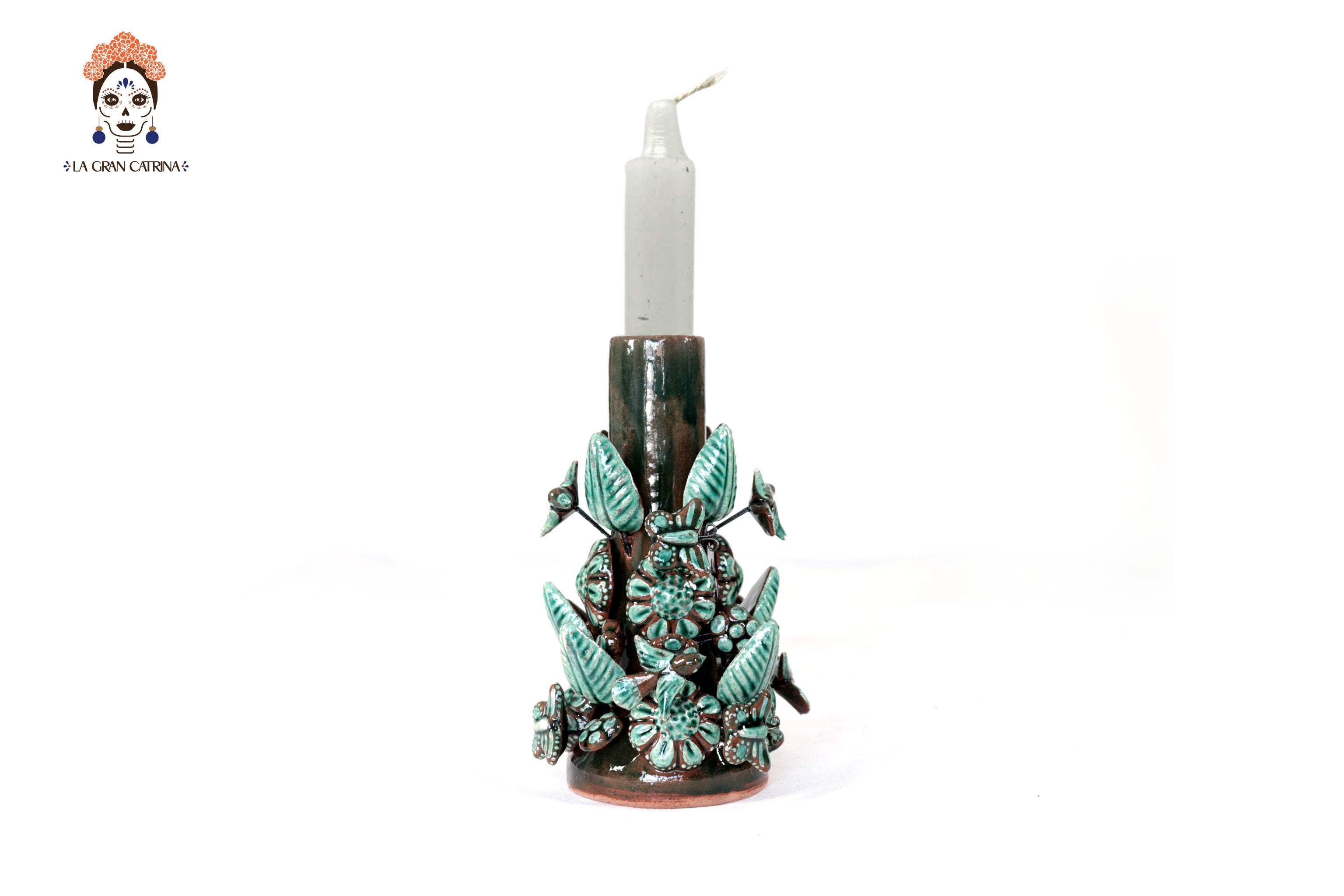 Set of 3 Porta Cirio Green - Glazed Clay - 11.4 in. Montoya