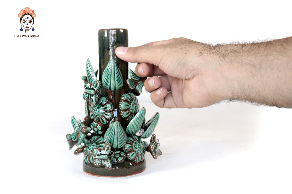 Set of 3 Porta Cirio Green - Glazed Clay - 11.4 in. Montoya