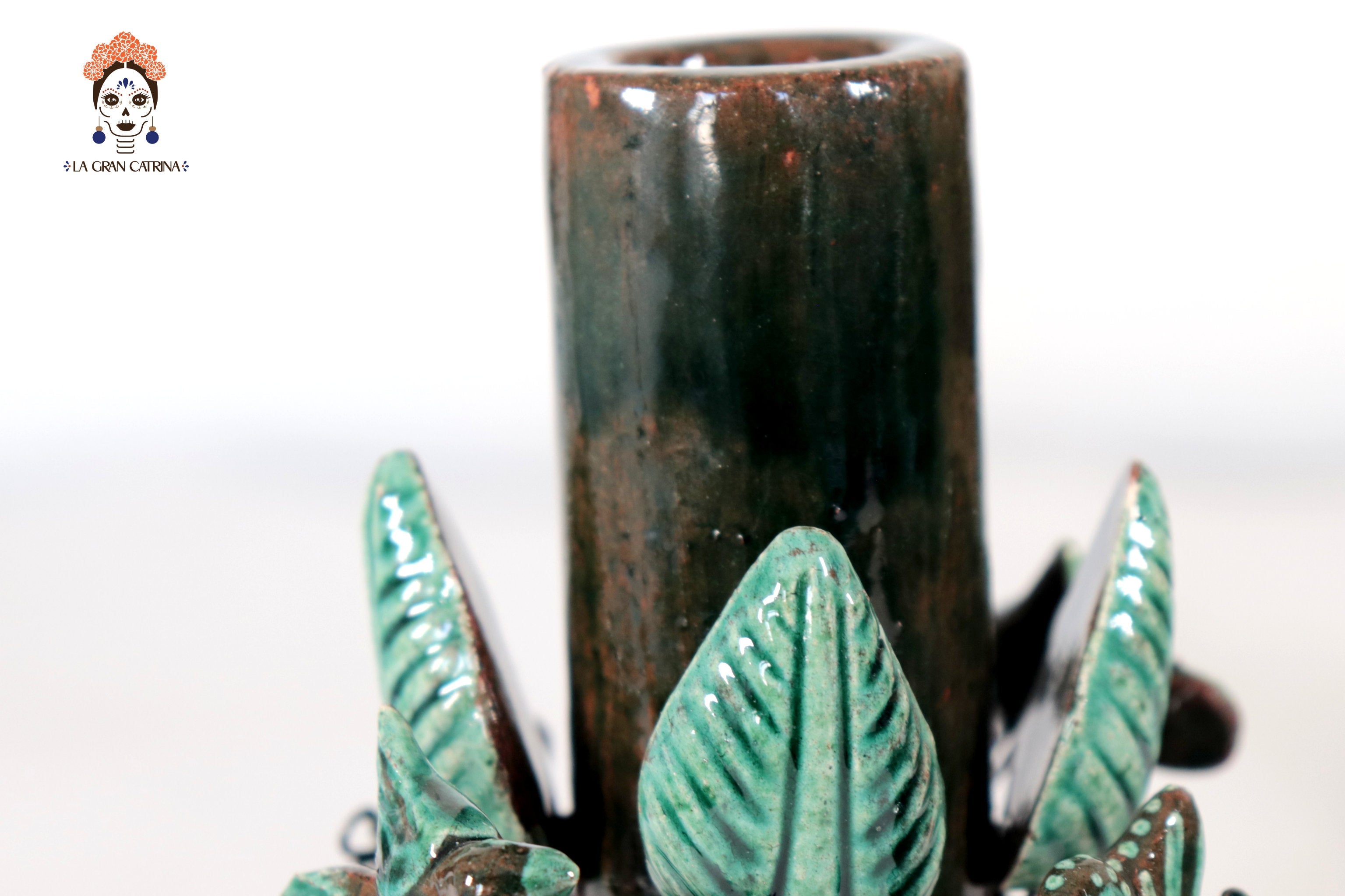 Set of 3 Porta Cirio Green - Glazed Clay - 11.4 in. Montoya