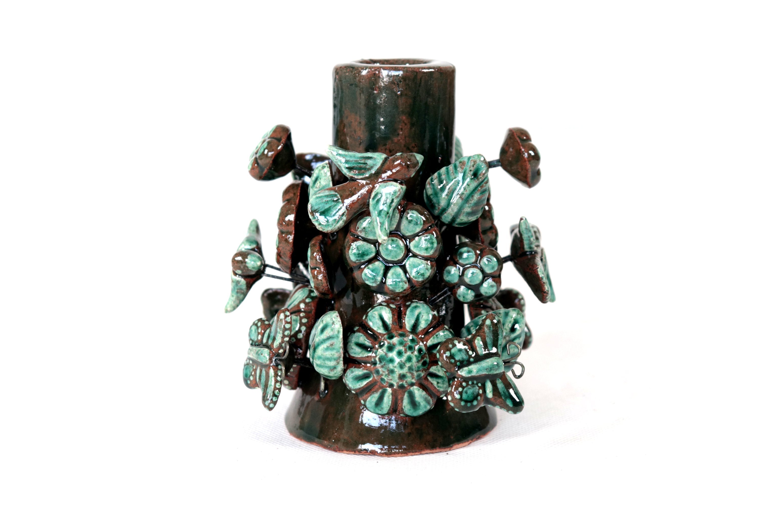 Set of 3 Porta Cirio Green - Glazed Clay - 11.4 in. Montoya