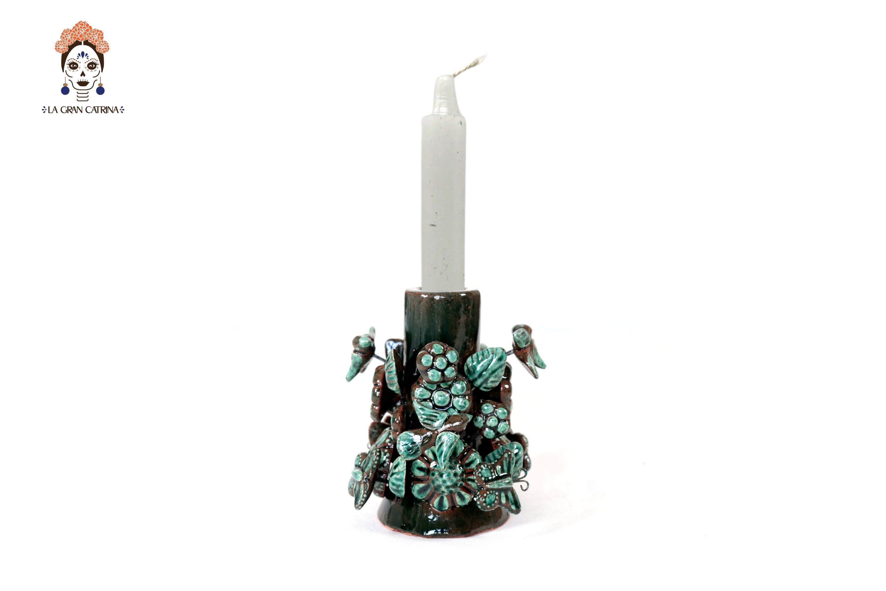 Set of 3 Porta Cirio Green - Glazed Clay - 11.4 in. Montoya