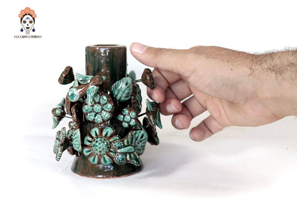 Set of 3 Porta Cirio Green - Glazed Clay - 11.4 in. Montoya