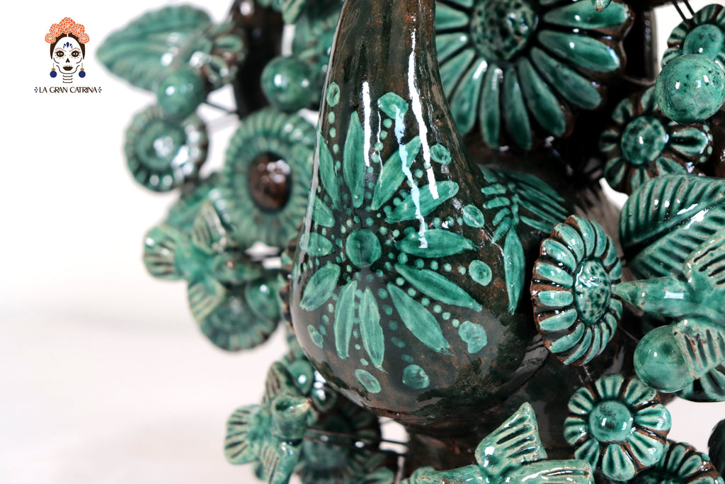 Candleholder Glazed Clay Tree of Life - Estilo Pavo Real - 14.5 in. - Made to Order Montoya
