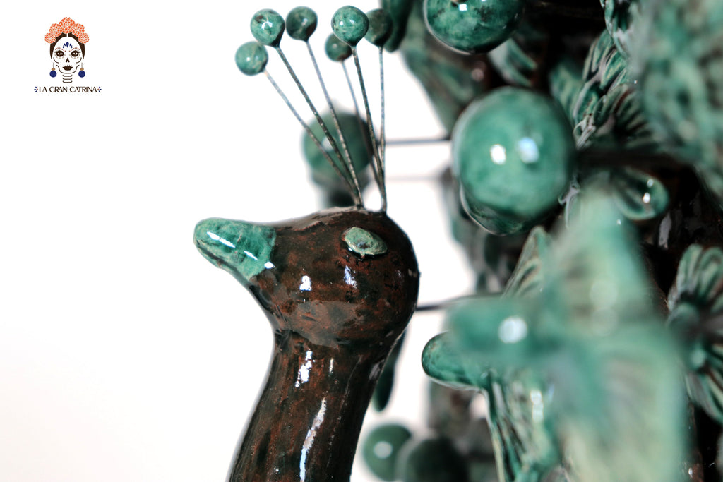 Candleholder Glazed Clay Tree of Life - Estilo Pavo Real - 14.5 in. - Made to Order Montoya