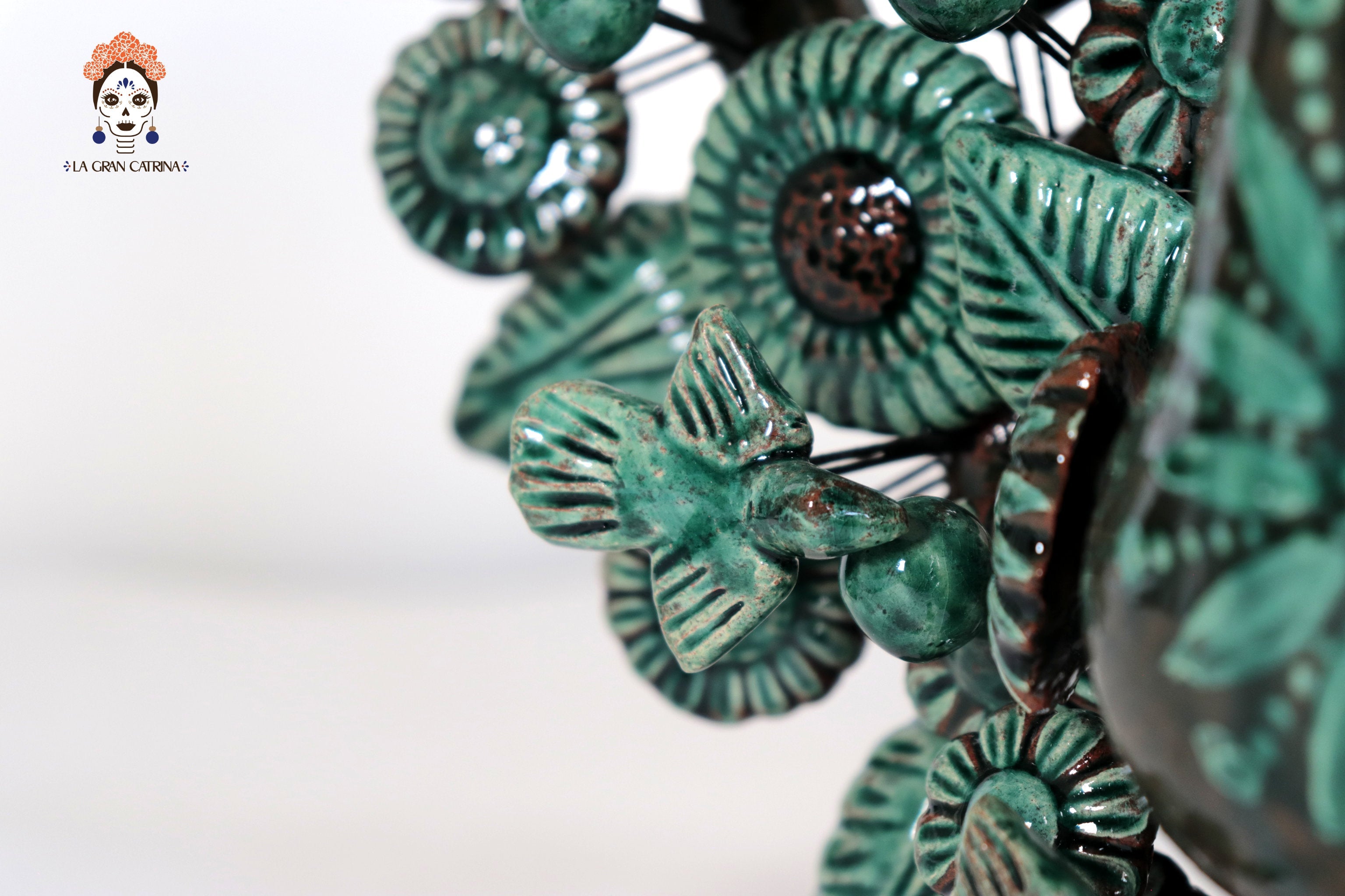 Candleholder Glazed Clay Tree of Life - Estilo Pavo Real - 14.5 in. - Made to Order Montoya