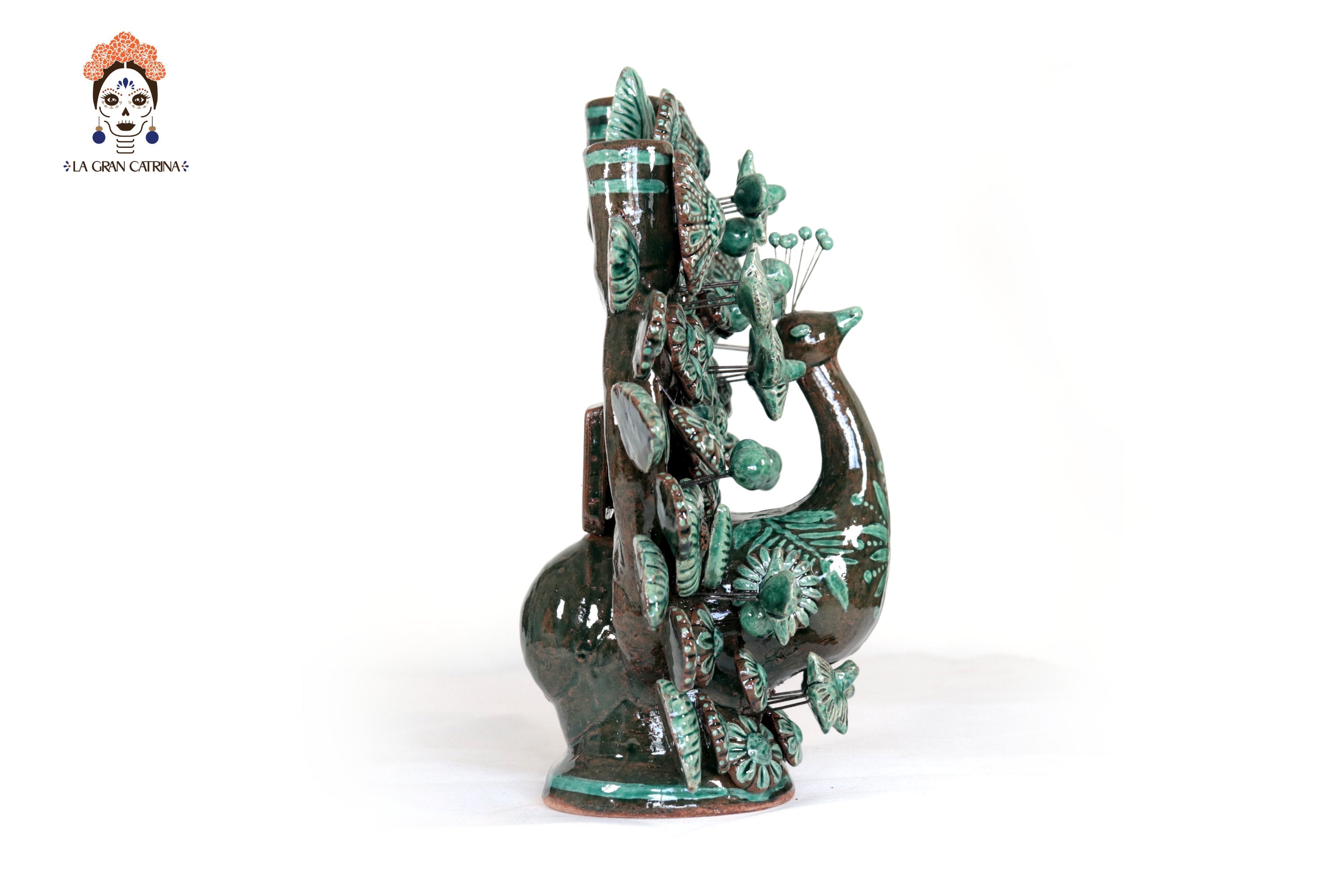 Candleholder Glazed Clay Tree of Life - Estilo Pavo Real - 14.5 in. - Made to Order Montoya